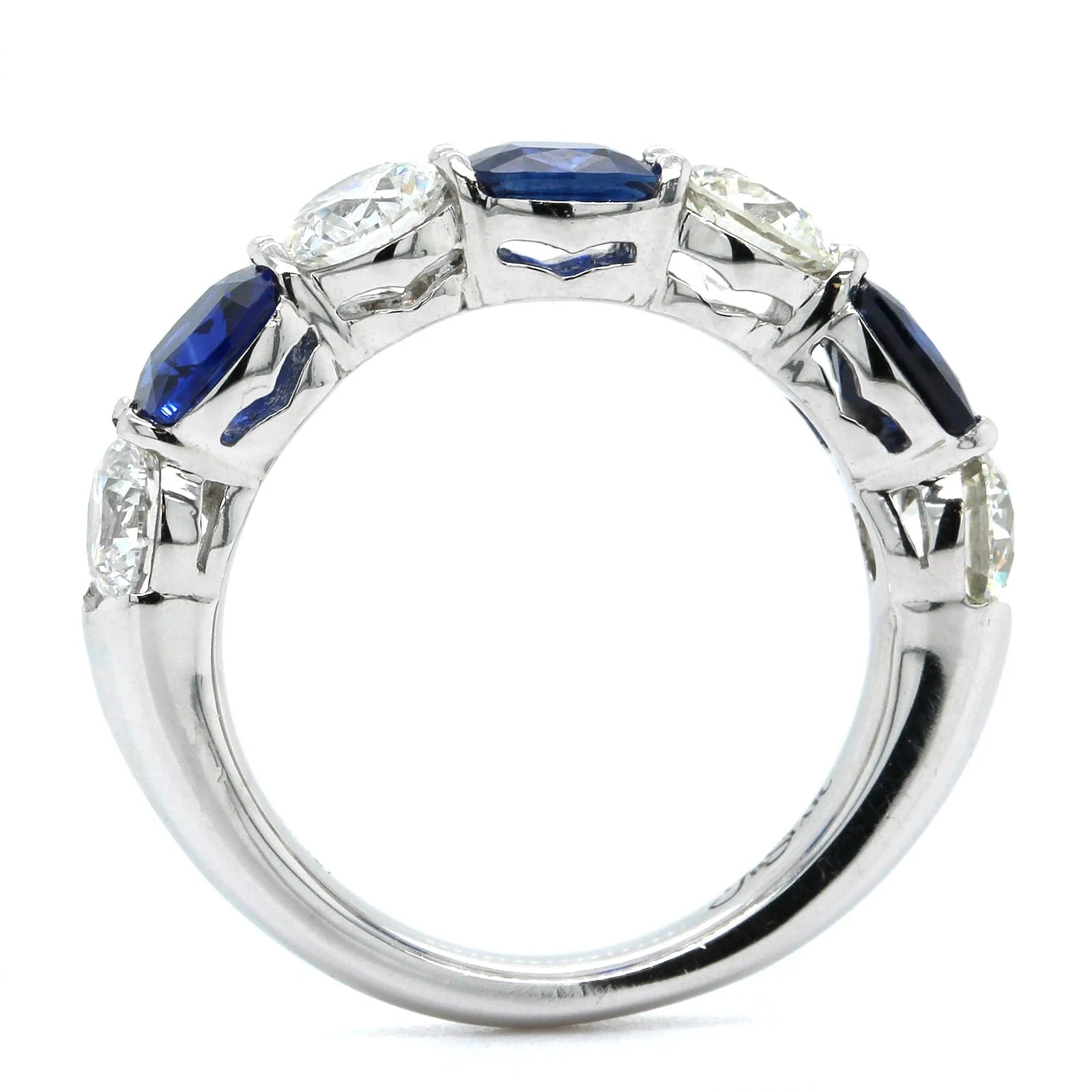 Platinum 7 Stone Cushion Sapphire and Round Diamond Band - Image 3