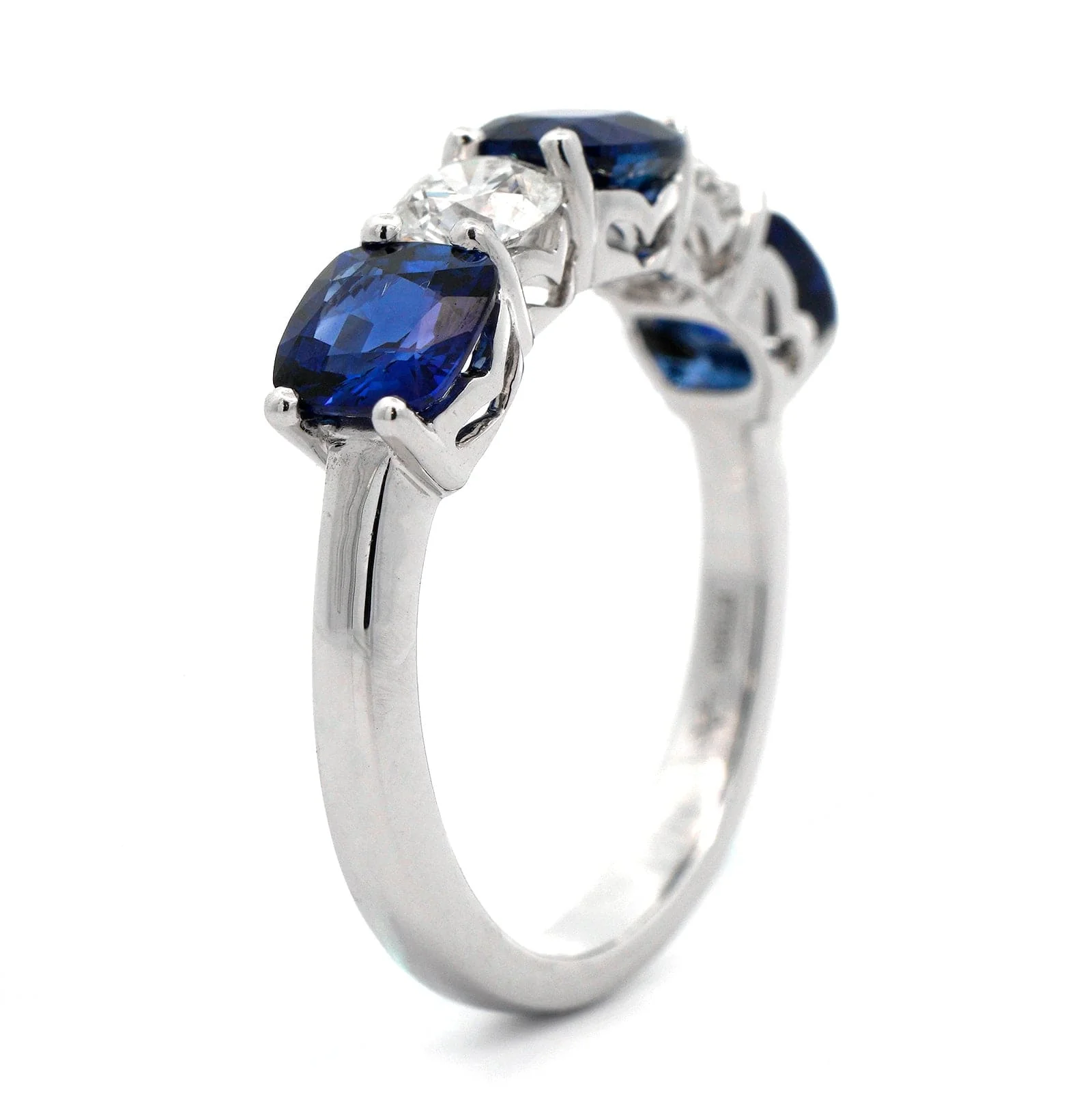 Platinum Cushion Diamond and Sapphire Shared Prong Band - Image 2