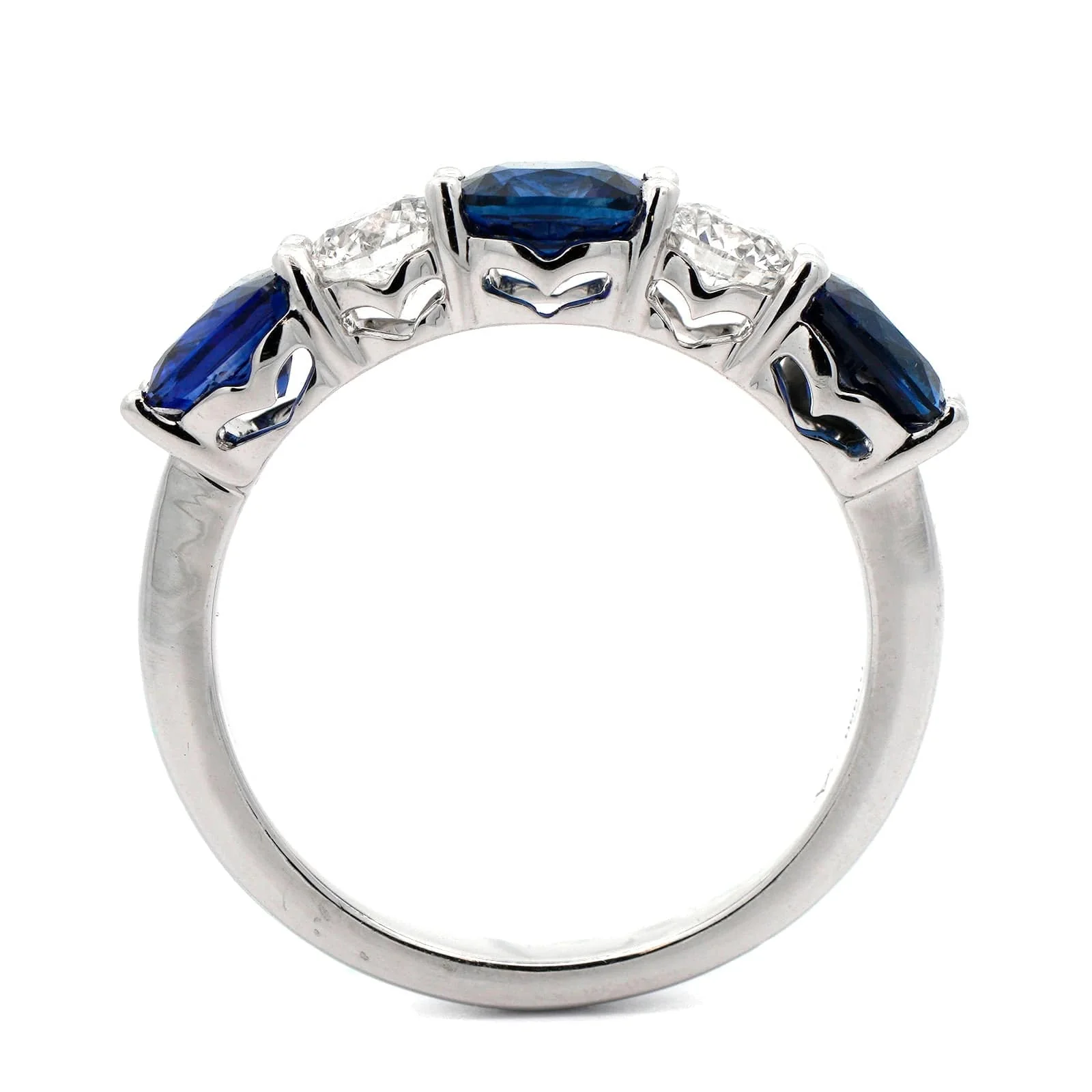 Platinum Cushion Diamond and Sapphire Shared Prong Band - Image 3