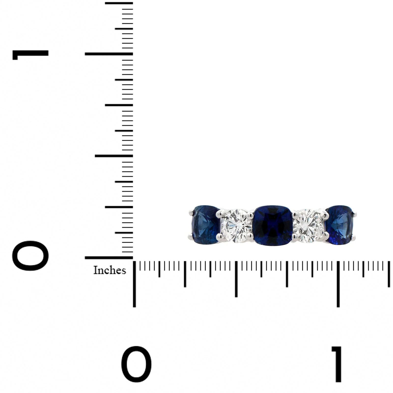 Platinum Cushion Diamond and Sapphire Shared Prong Band - Image 4