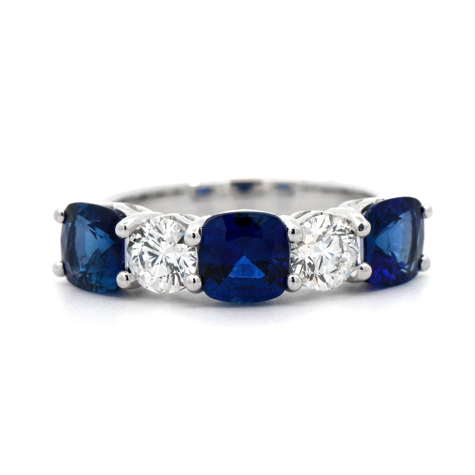 Platinum Cushion Diamond and Sapphire Shared Prong Band - Image 5