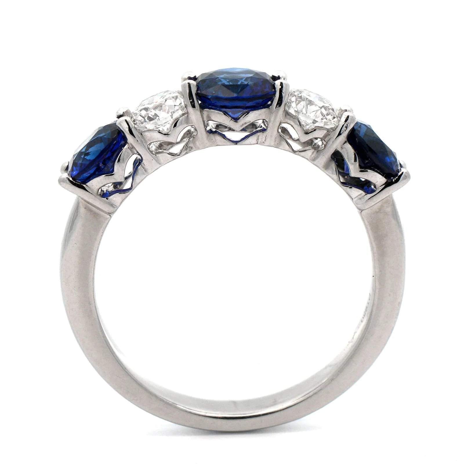 Platinum Diamond and Sapphire 5 Stone Band - Image 3