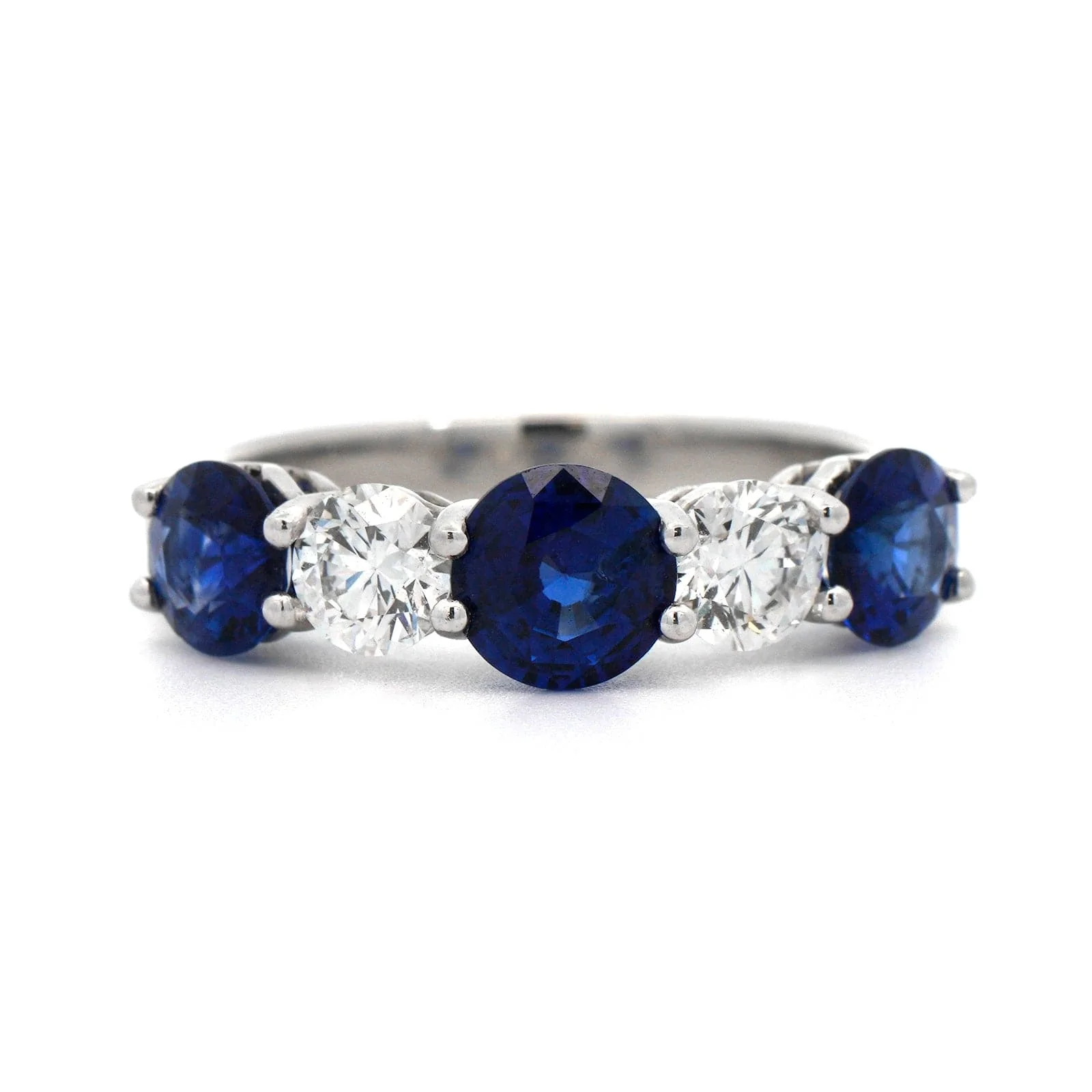 Platinum Diamond and Sapphire 5 Stone Band - Image 5