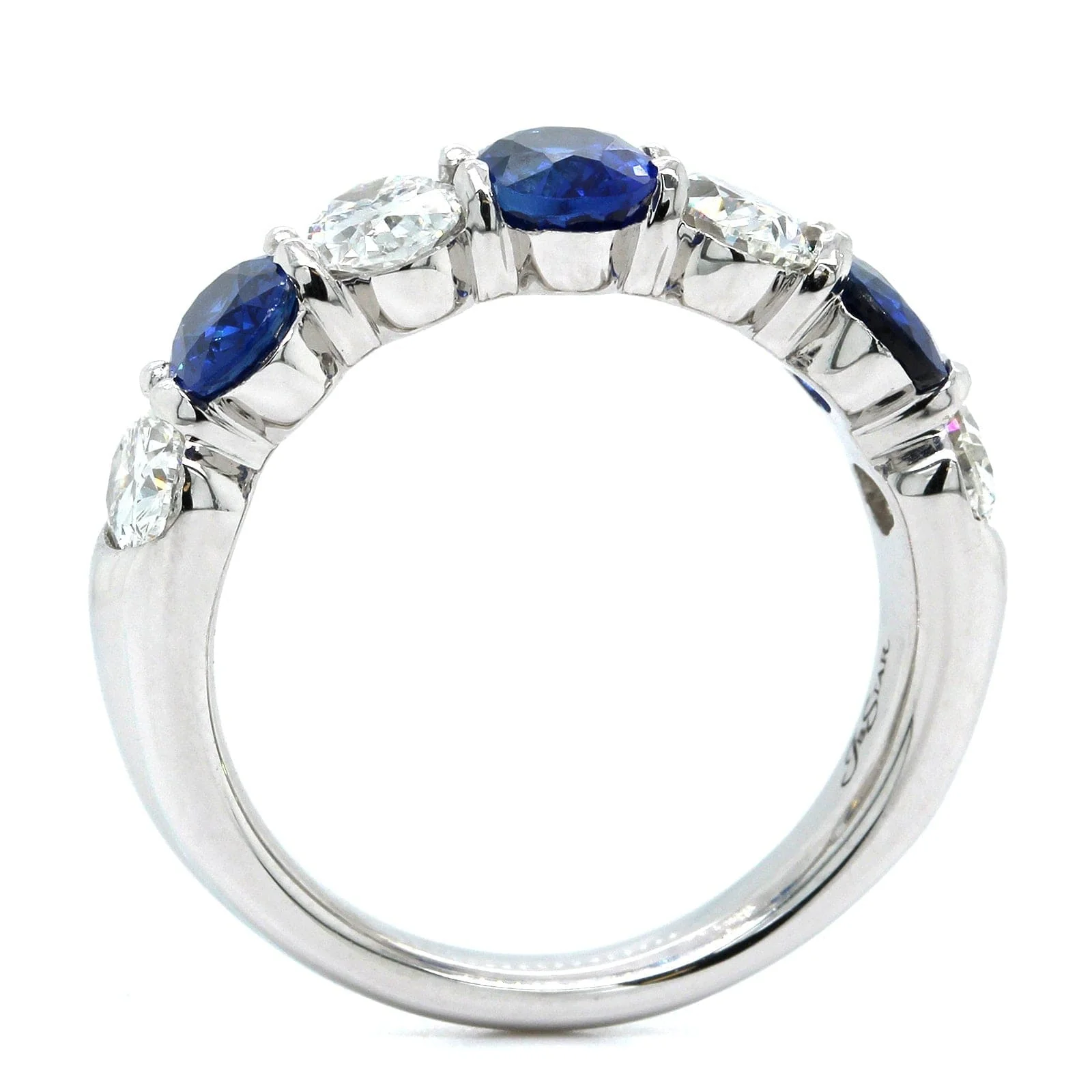 Platinum Shared Prong Oval Sapphire and Diamond Band - Image 3