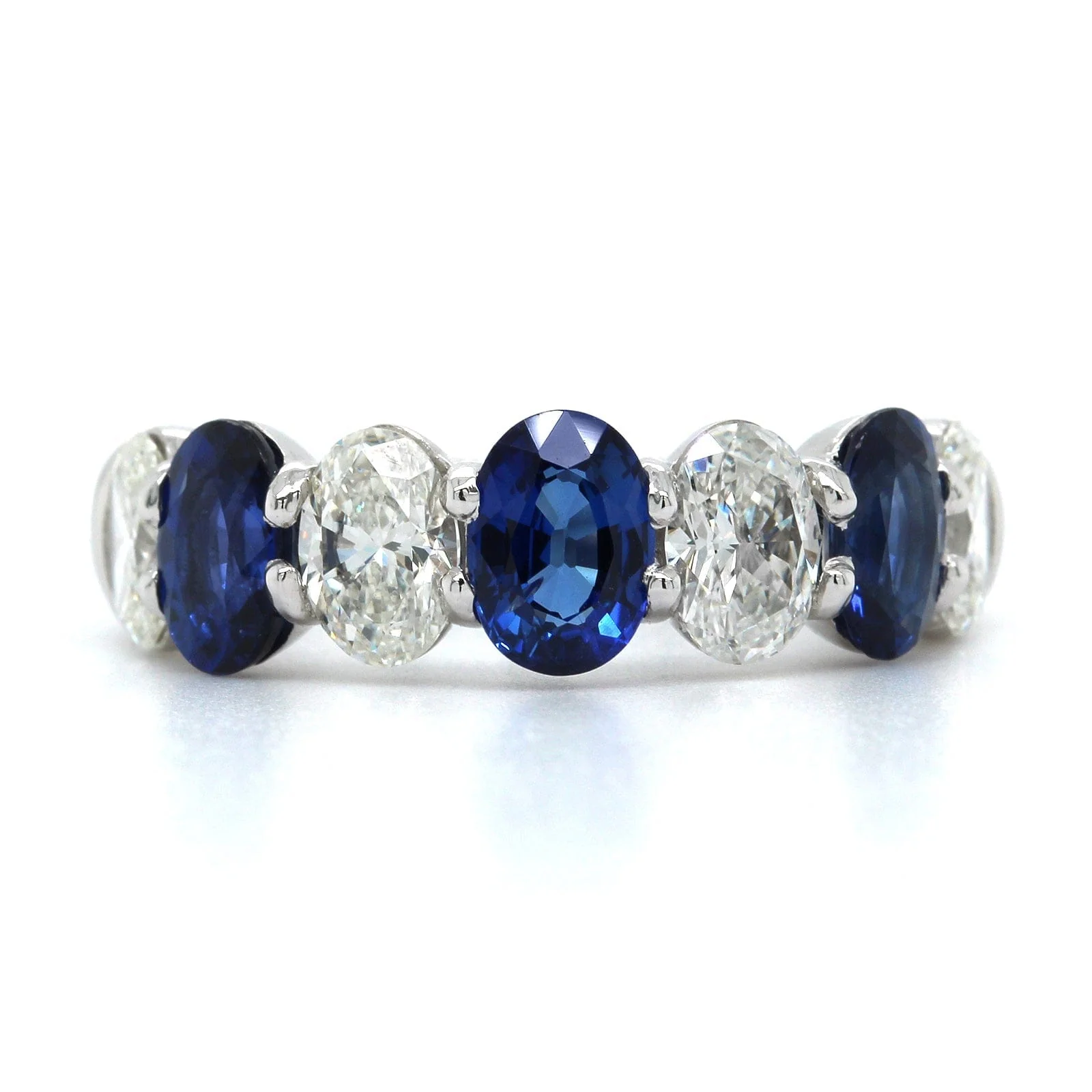 Platinum Shared Prong Oval Sapphire and Diamond Band - Image 5