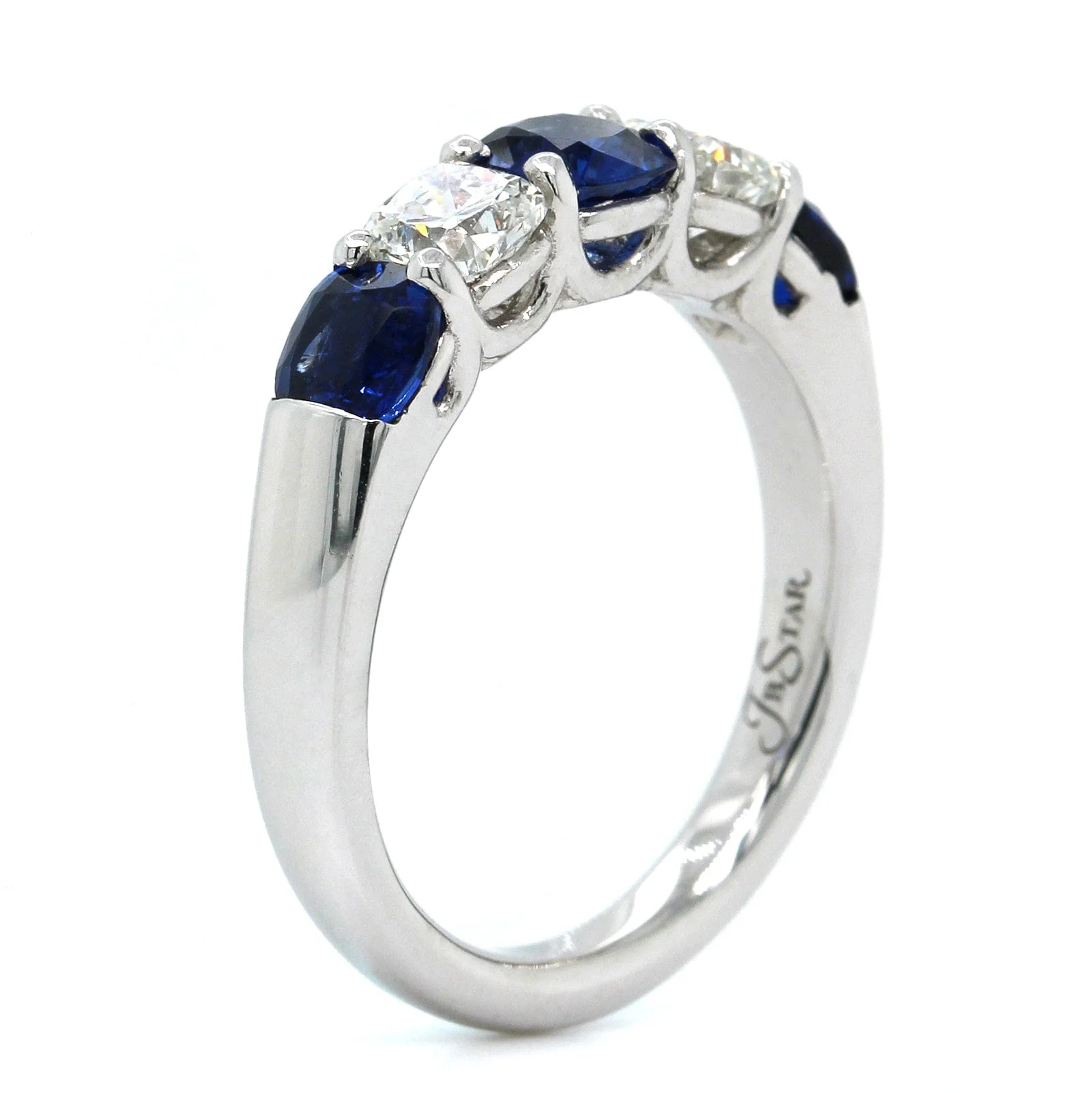 Platinum Shared Prong Cushion Sapphire and Diamond Band - Image 2