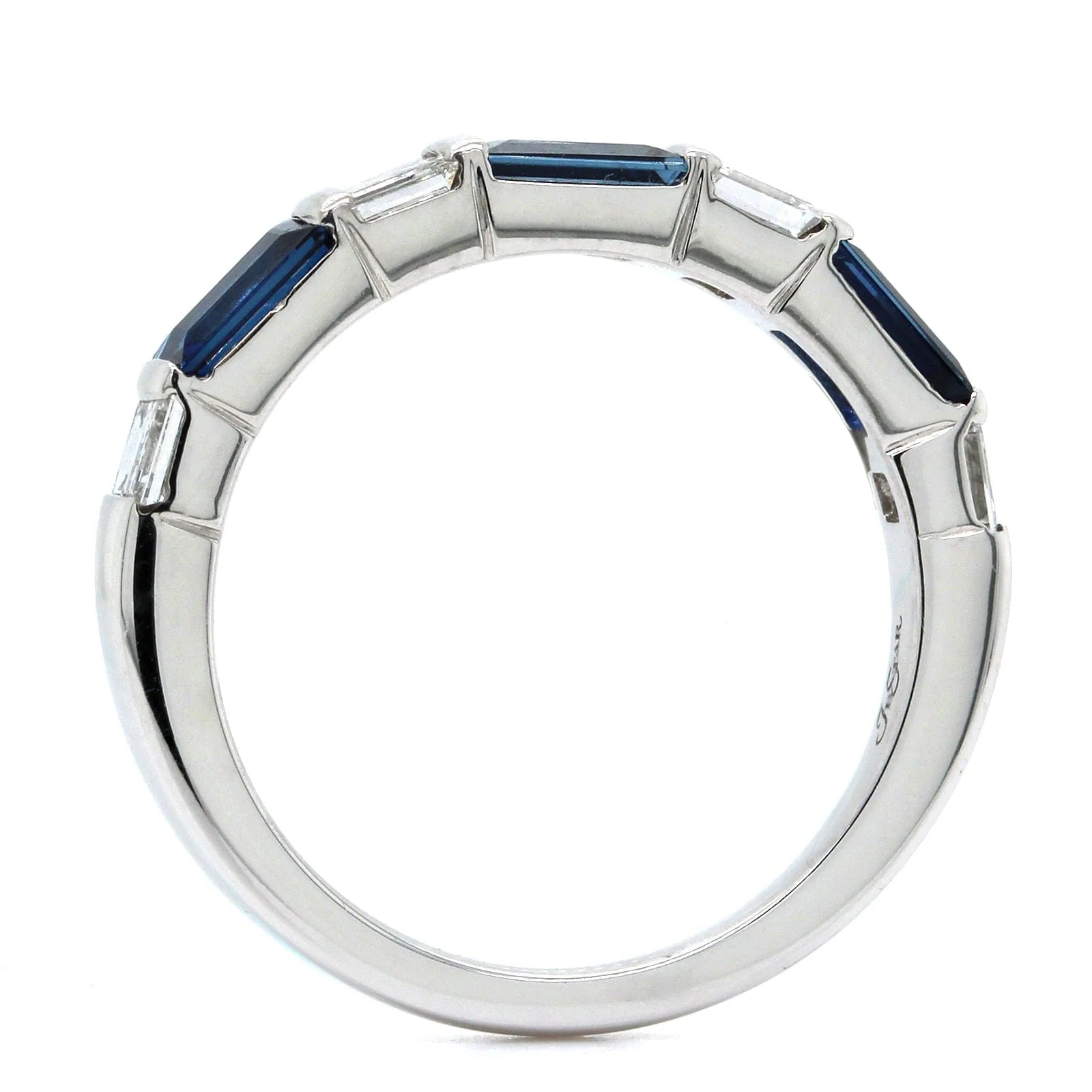 Platinum Emerald Cut Sapphire and Diamond Band - Image 3