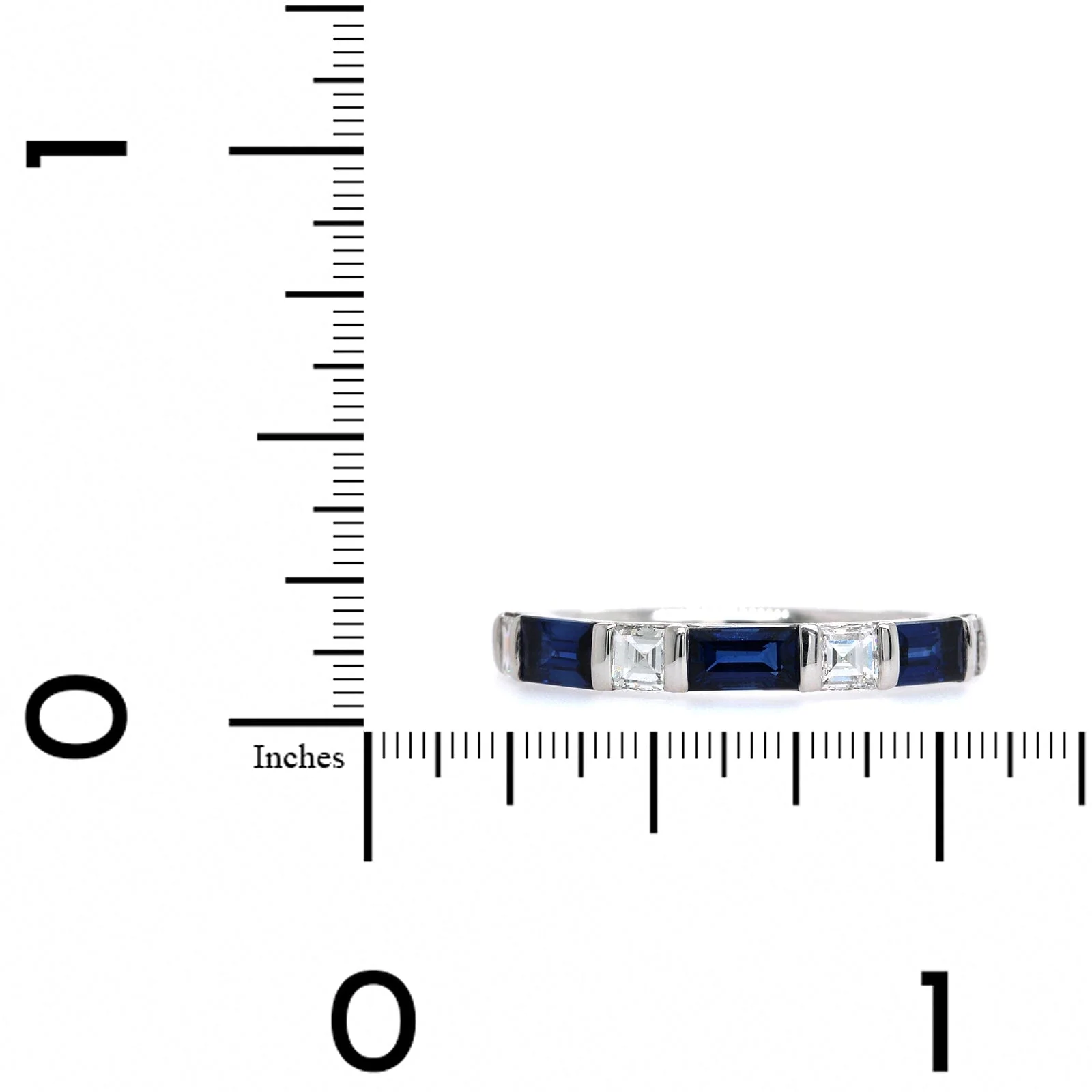 Platinum Emerald Cut Sapphire and Diamond Band - Image 4