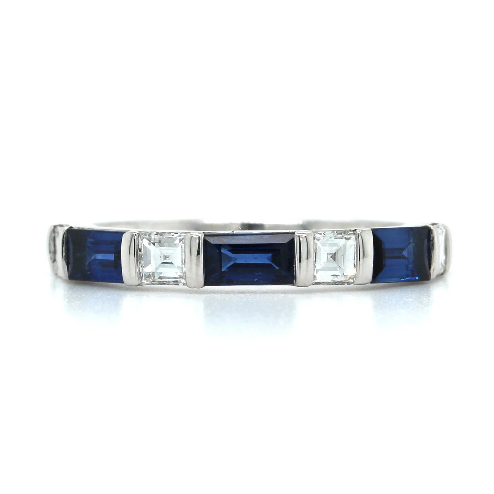 Platinum Emerald Cut Sapphire and Diamond Band - Image 5
