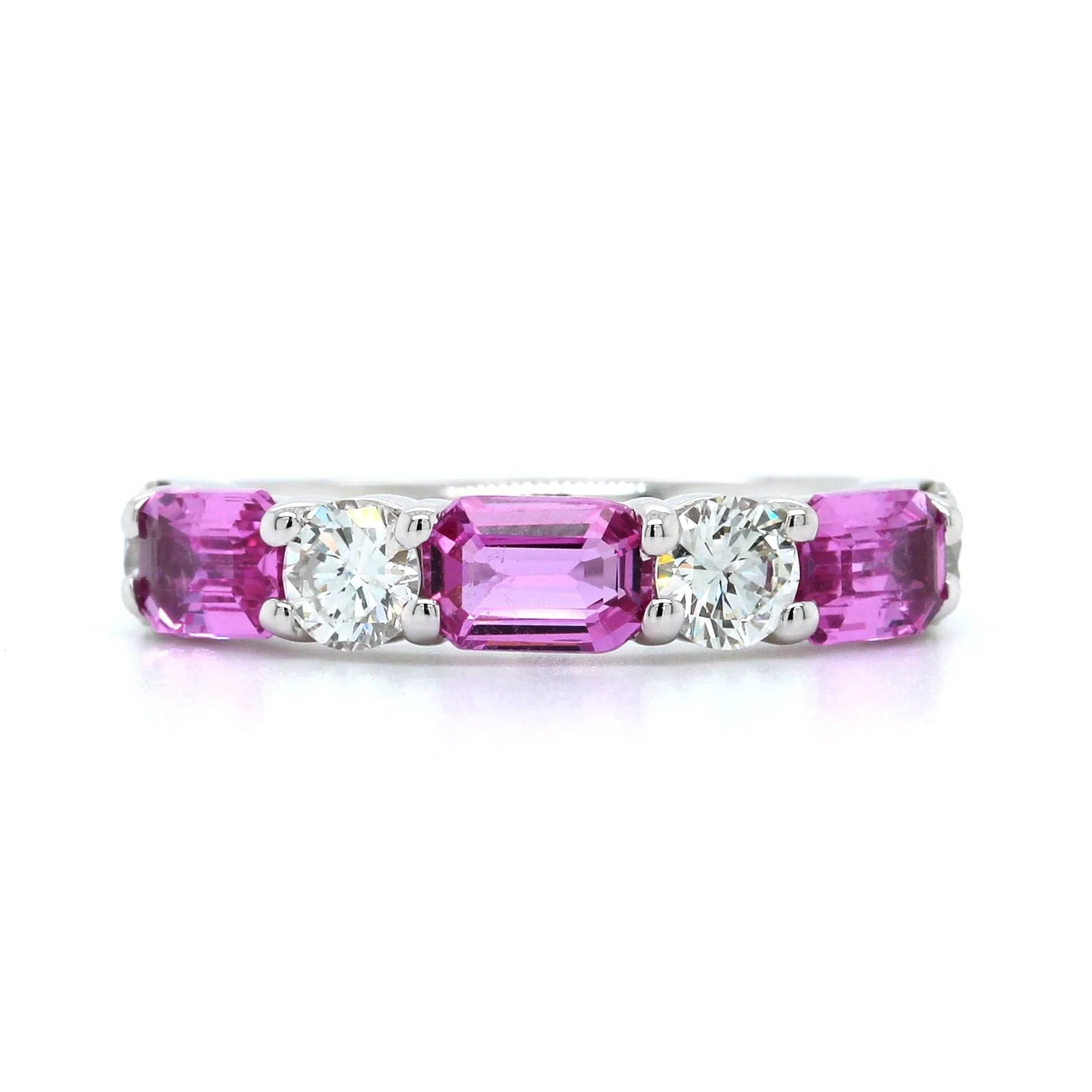 Platinum Emerald Cut Pink Sapphire and Diamond Ring