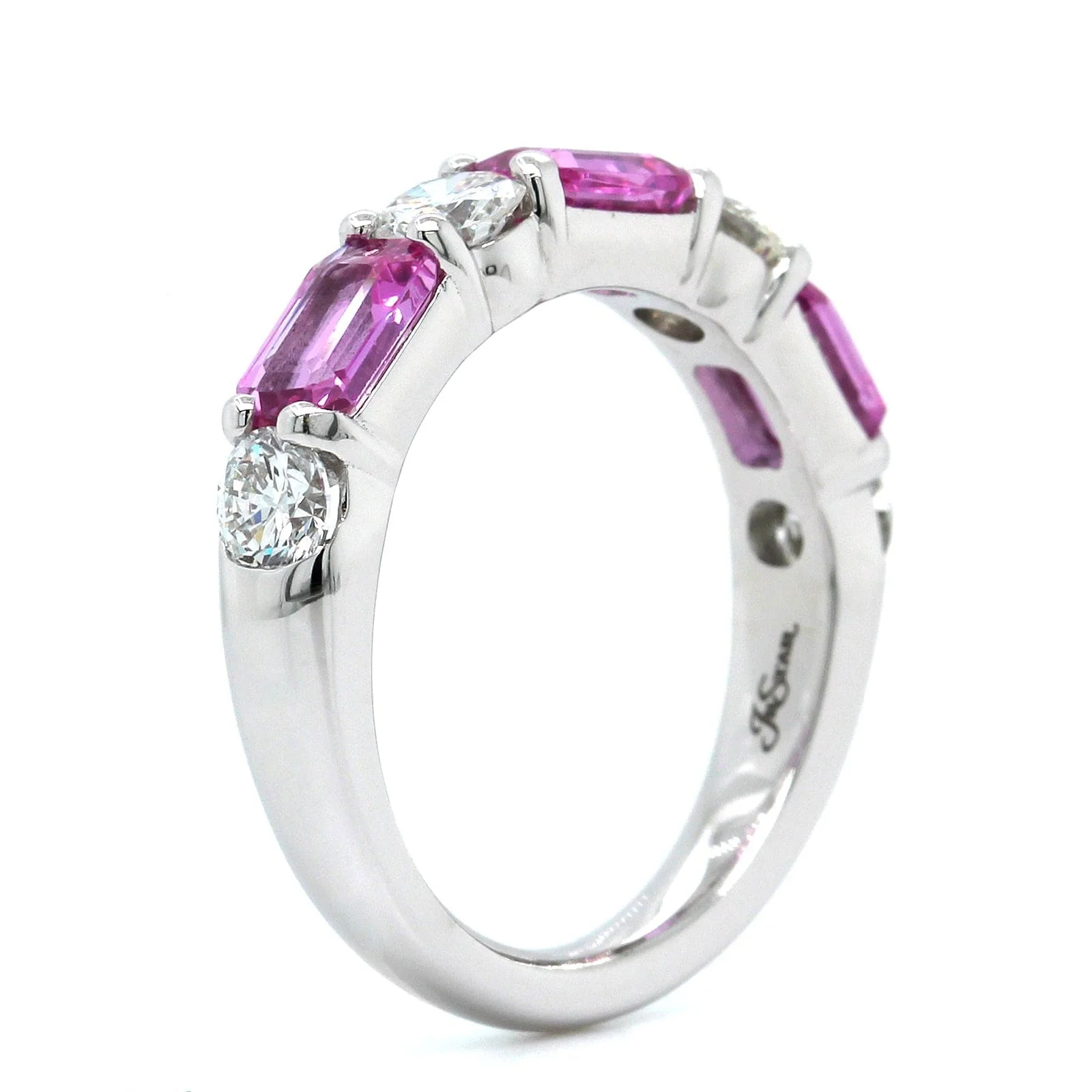 Platinum Emerald Cut Pink Sapphire and Diamond Ring - Image 2
