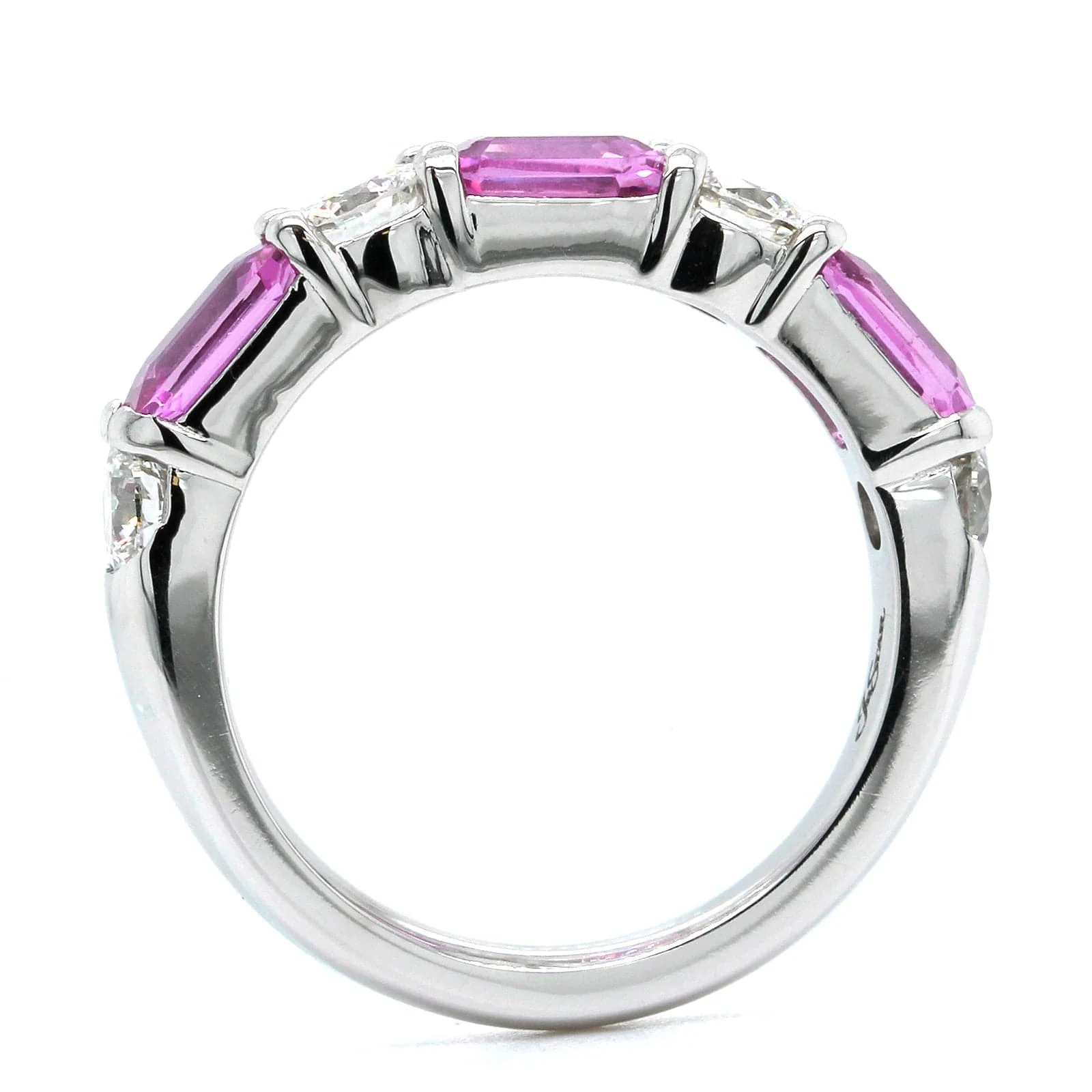 Platinum Emerald Cut Pink Sapphire and Diamond Ring - Image 3