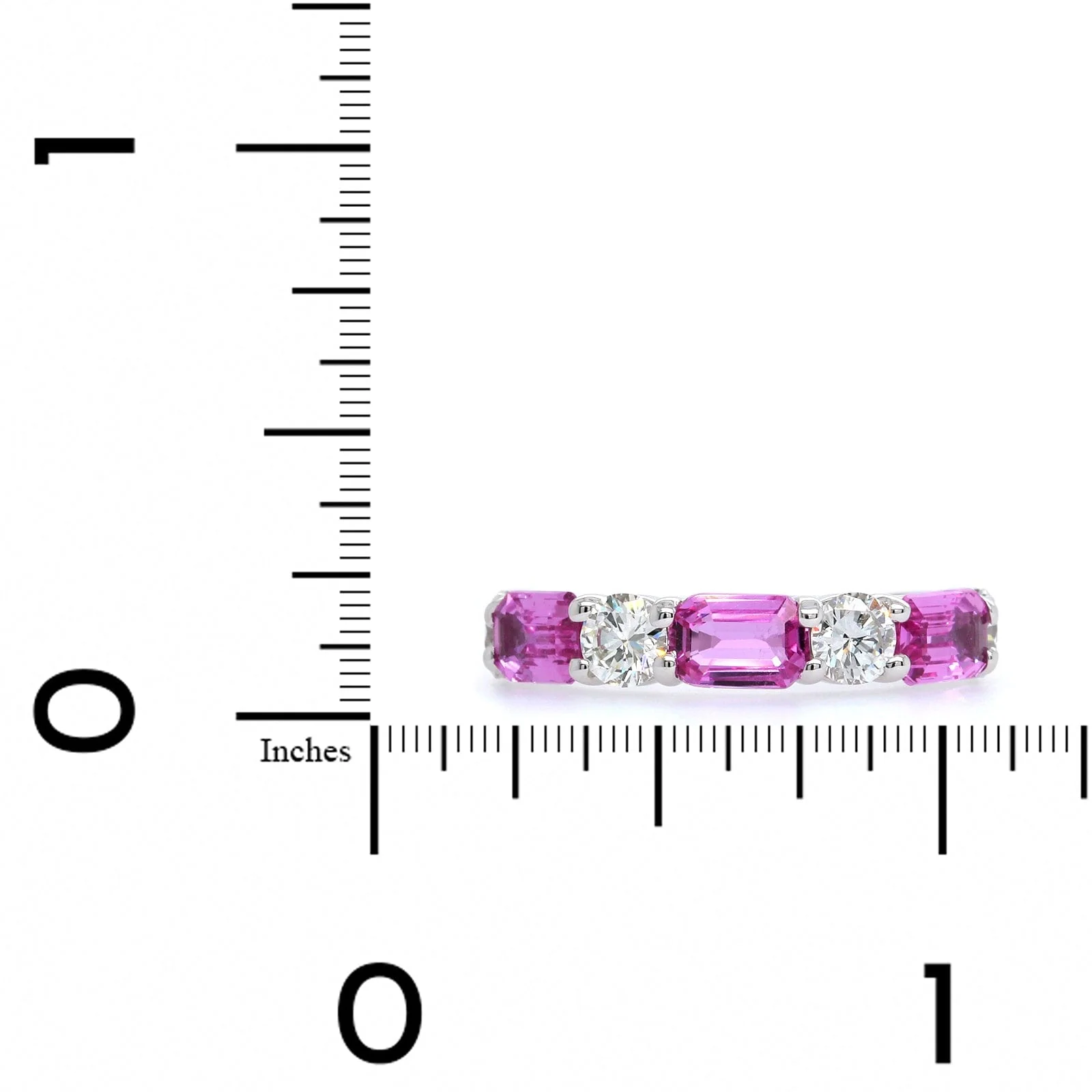 Platinum Emerald Cut Pink Sapphire and Diamond Ring - Image 4