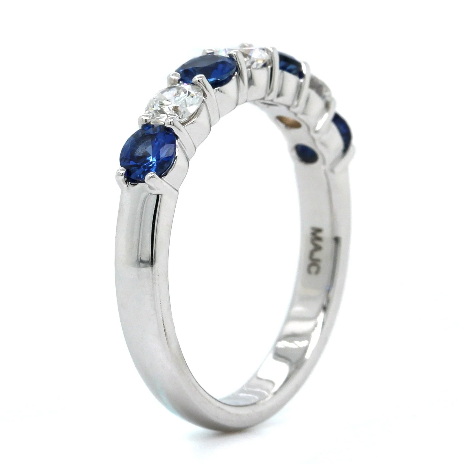 18K White Gold Shared Prong Sapphire and Diamond Band - Image 2