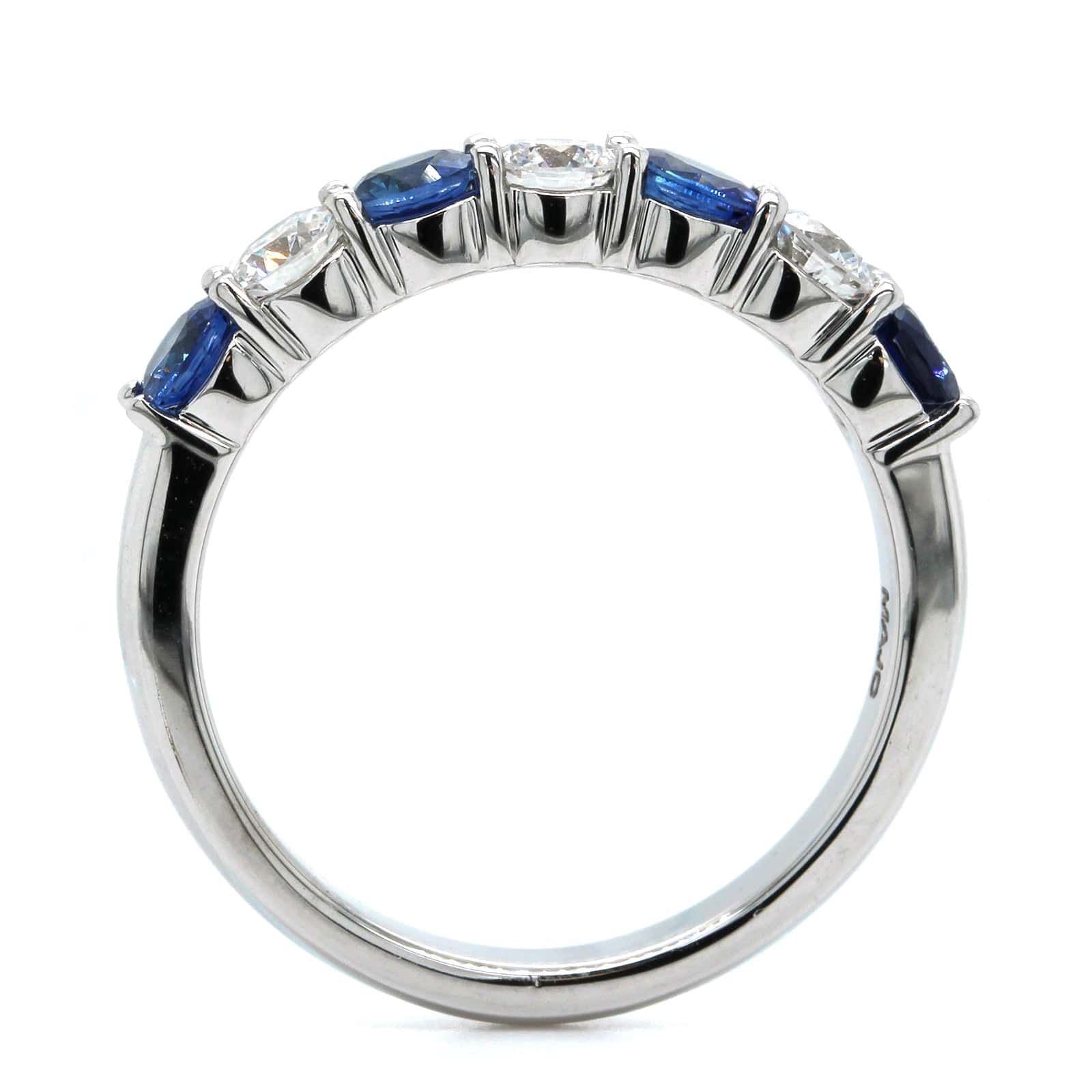 18K White Gold Shared Prong Sapphire and Diamond Band - Image 3