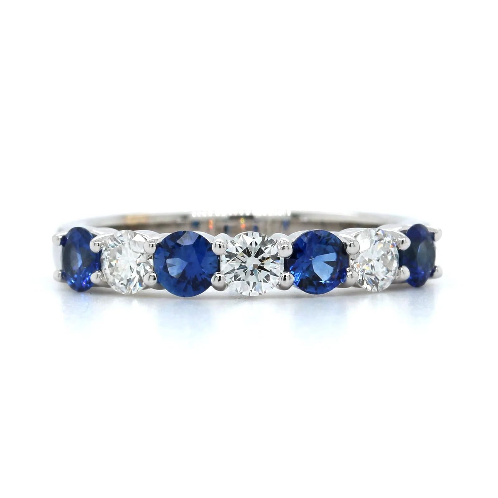 18K White Gold Shared Prong Sapphire and Diamond Band - Image 5