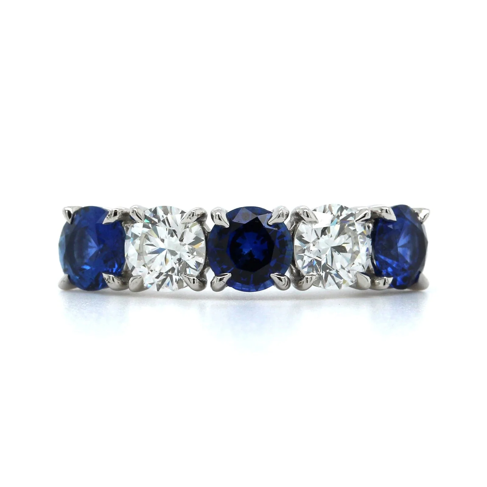 Platinum Shared Prong Sapphire and Diamond Band - Image 5
