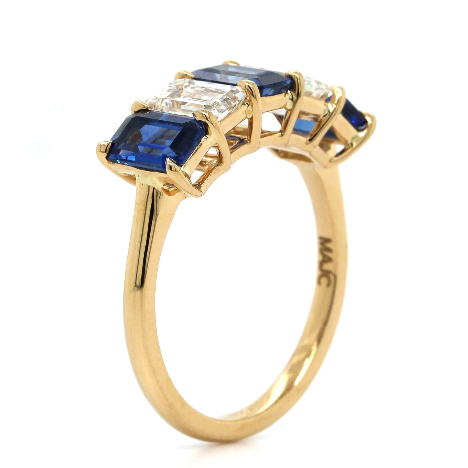 18K Yellow Gold Emerald Cut Sapphire and Diamond Band - Image 2