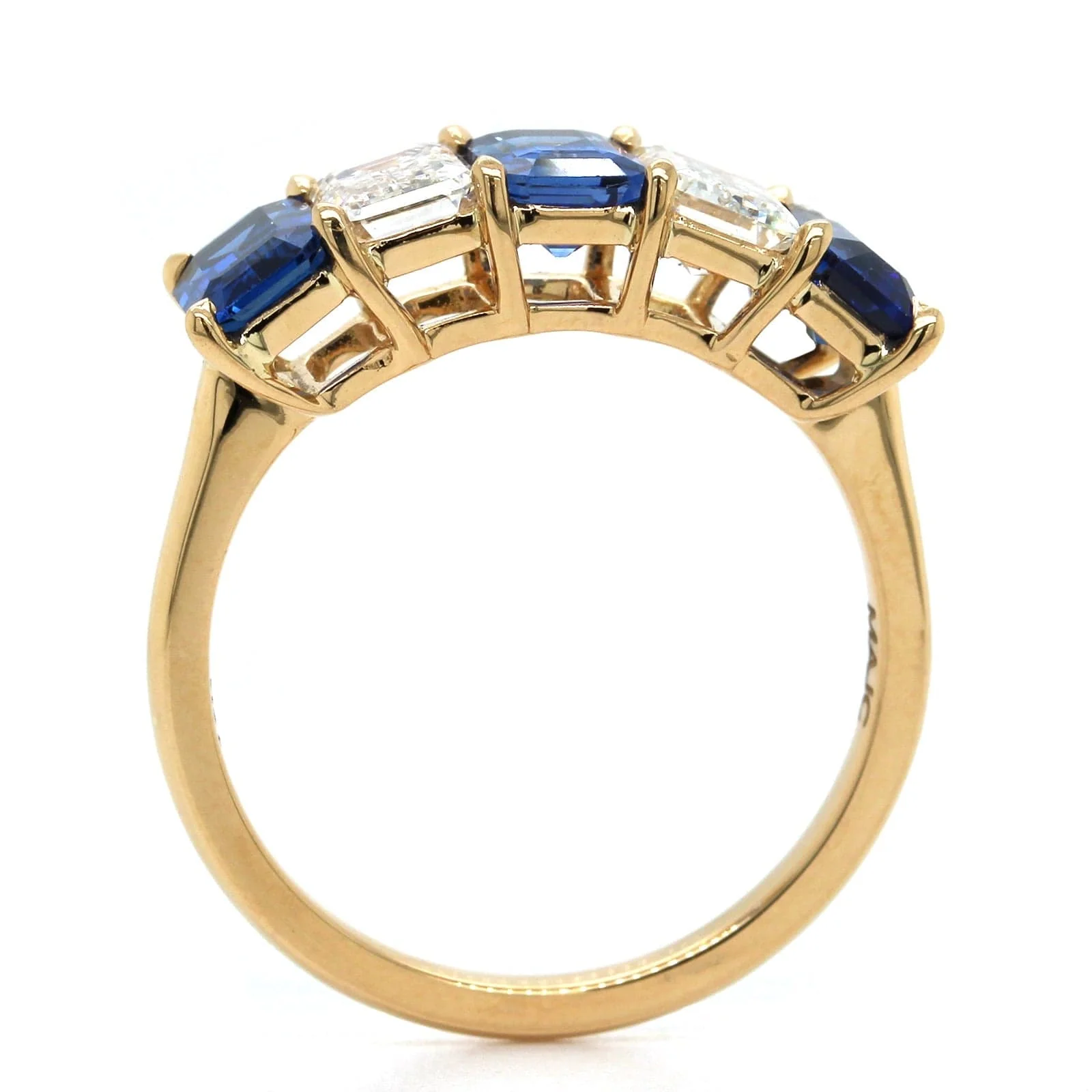 18K Yellow Gold Emerald Cut Sapphire and Diamond Band - Image 3