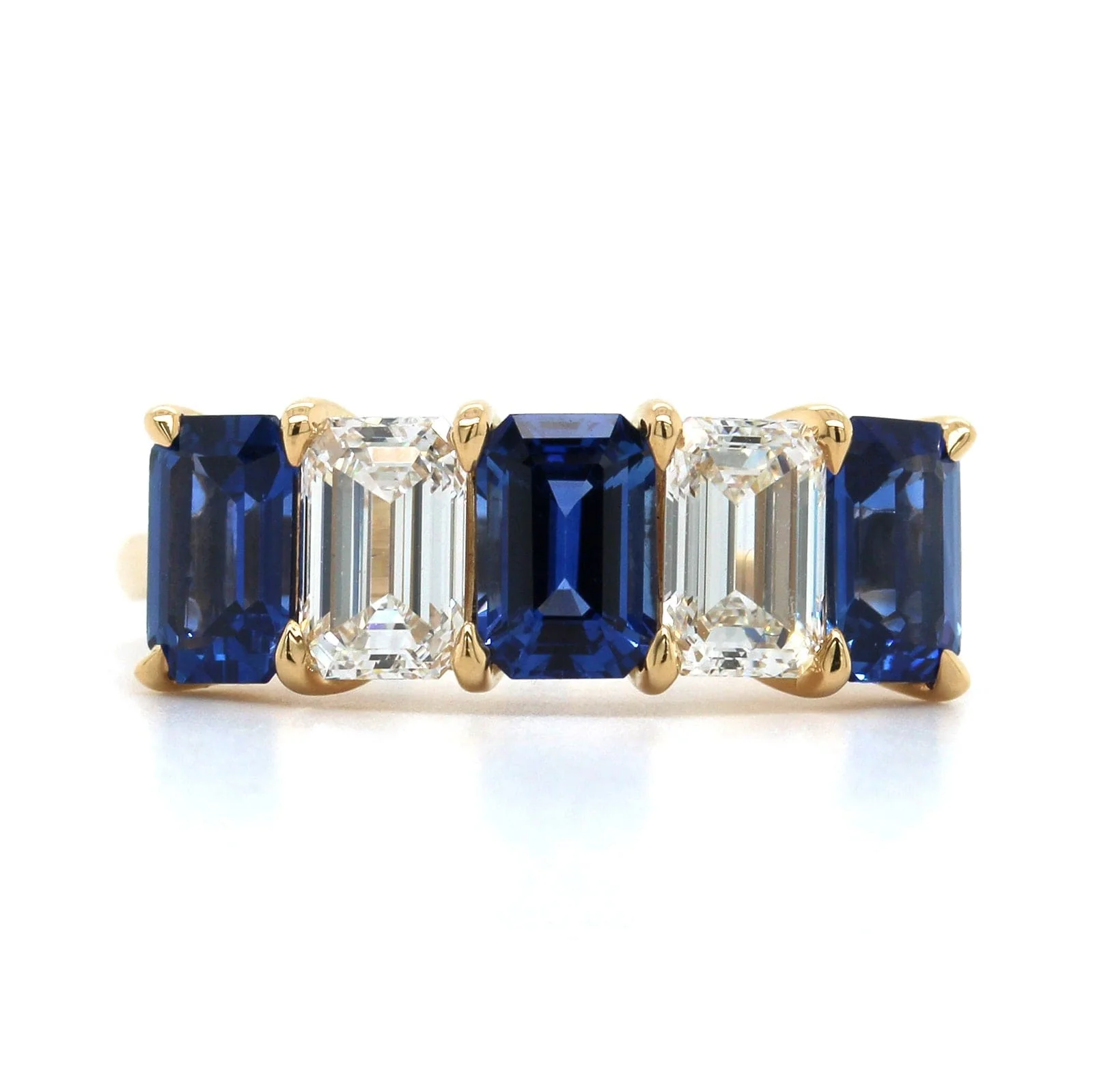 18K Yellow Gold Emerald Cut Sapphire and Diamond Band - Image 5