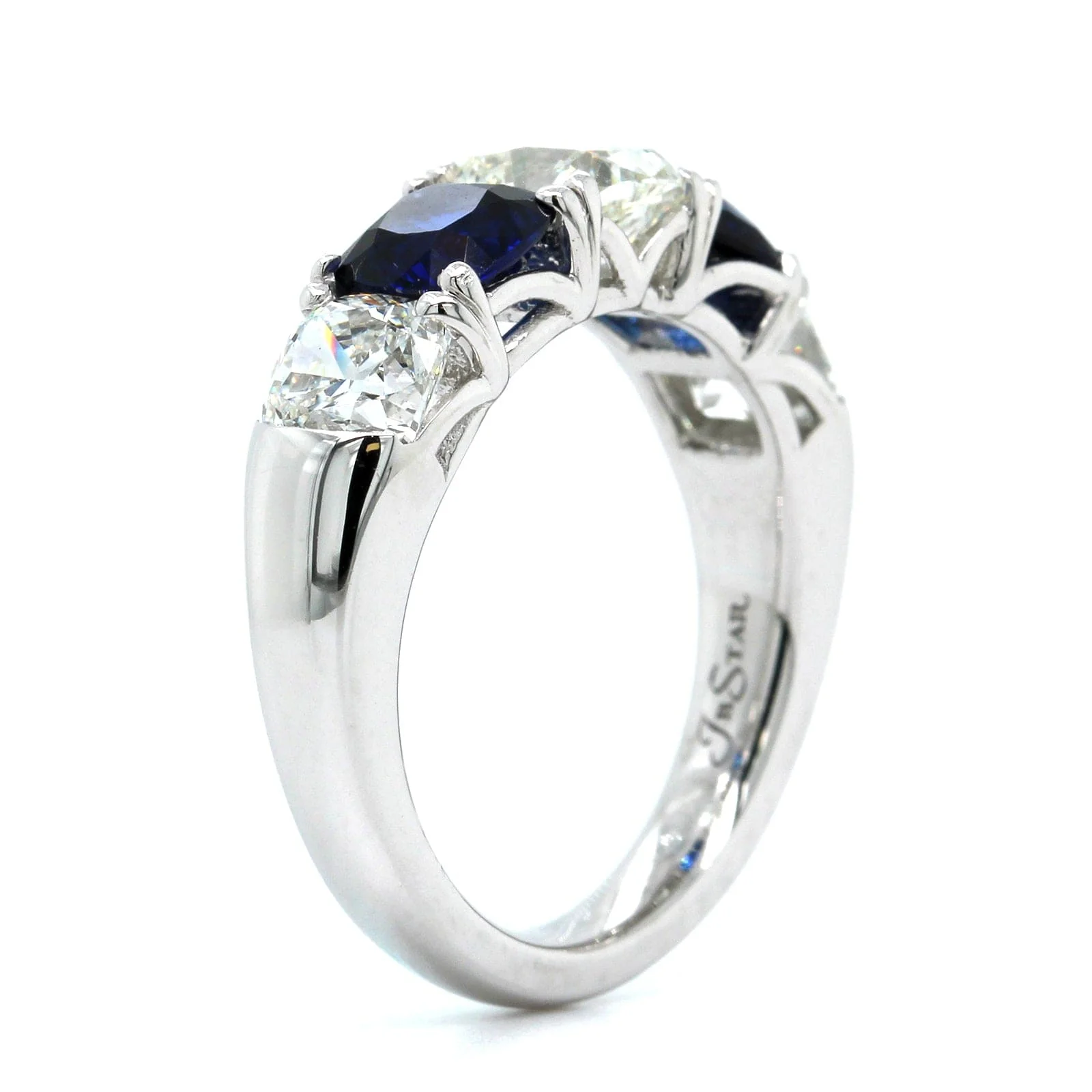 Platinum 5 Stone Sapphire and Diamond Band - Image 2