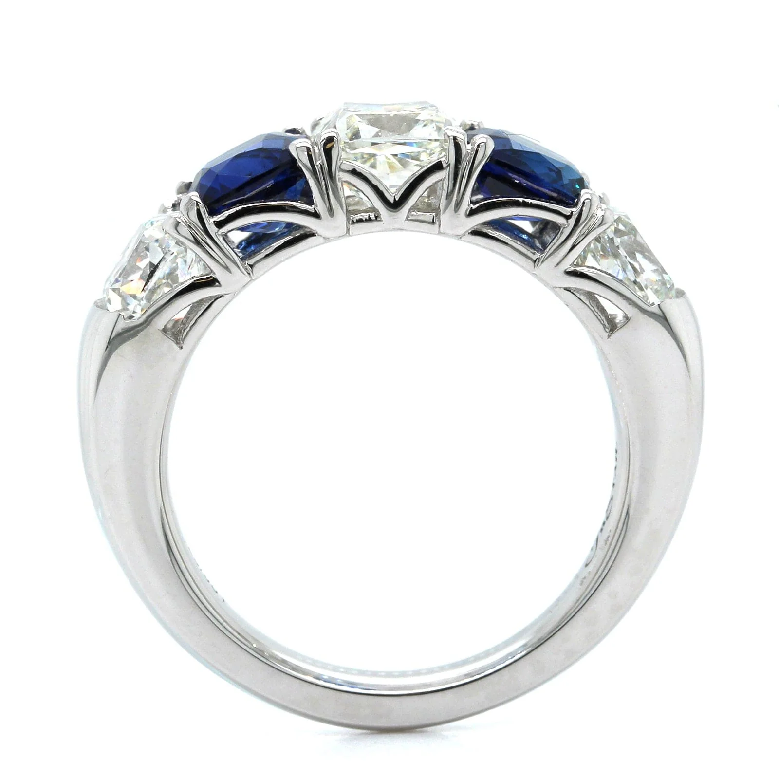 Platinum 5 Stone Sapphire and Diamond Band - Image 3