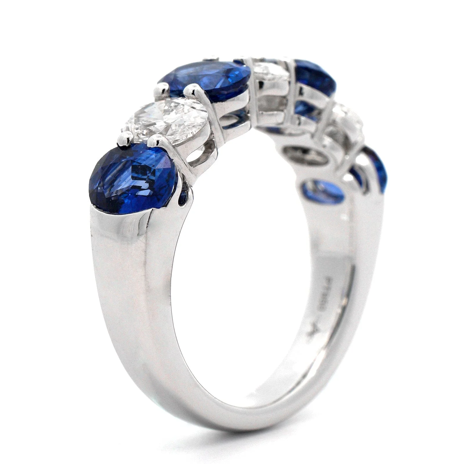 Platinum Shared Prong Alternating Diamond and Sapphire Band - Image 2