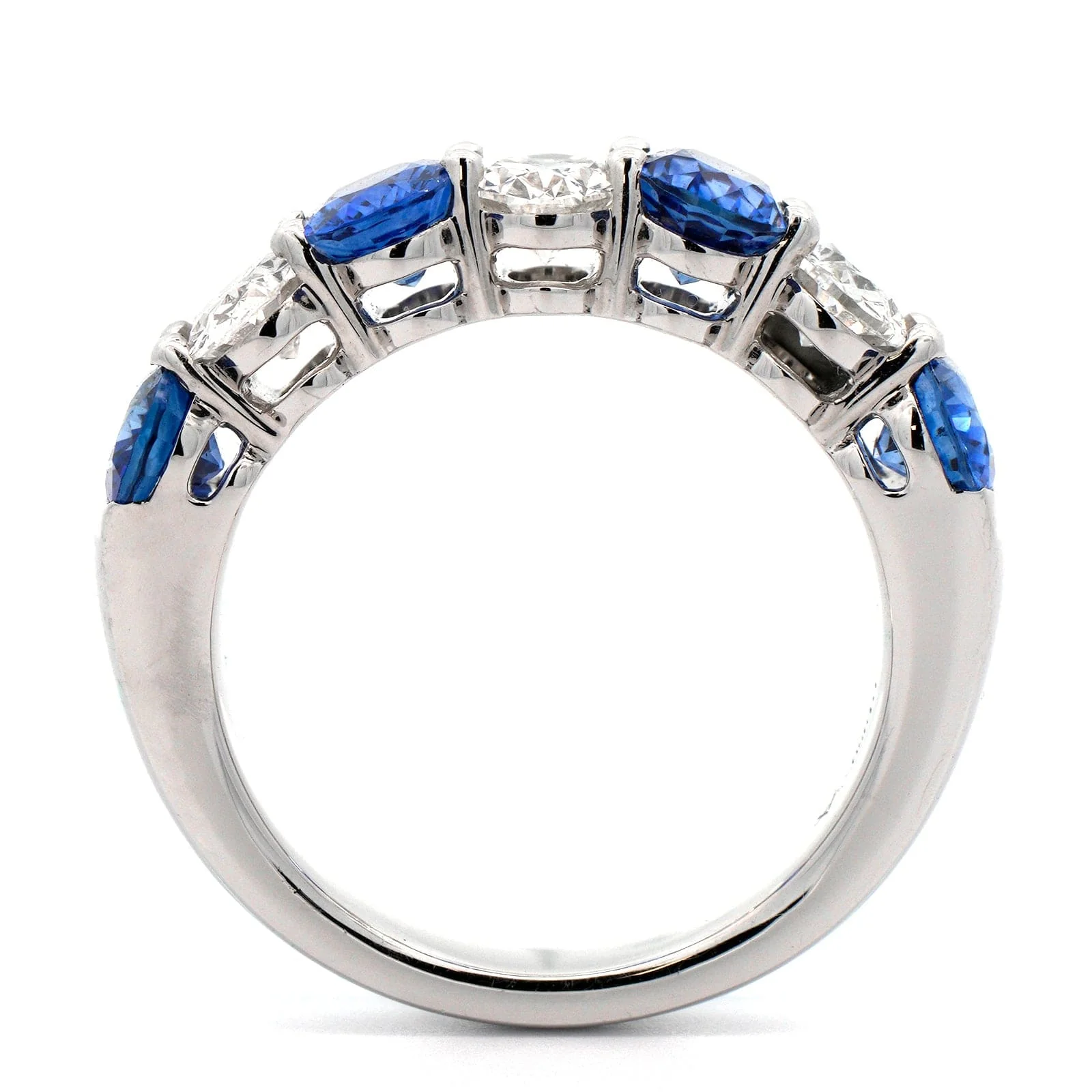 Platinum Shared Prong Alternating Diamond and Sapphire Band - Image 3