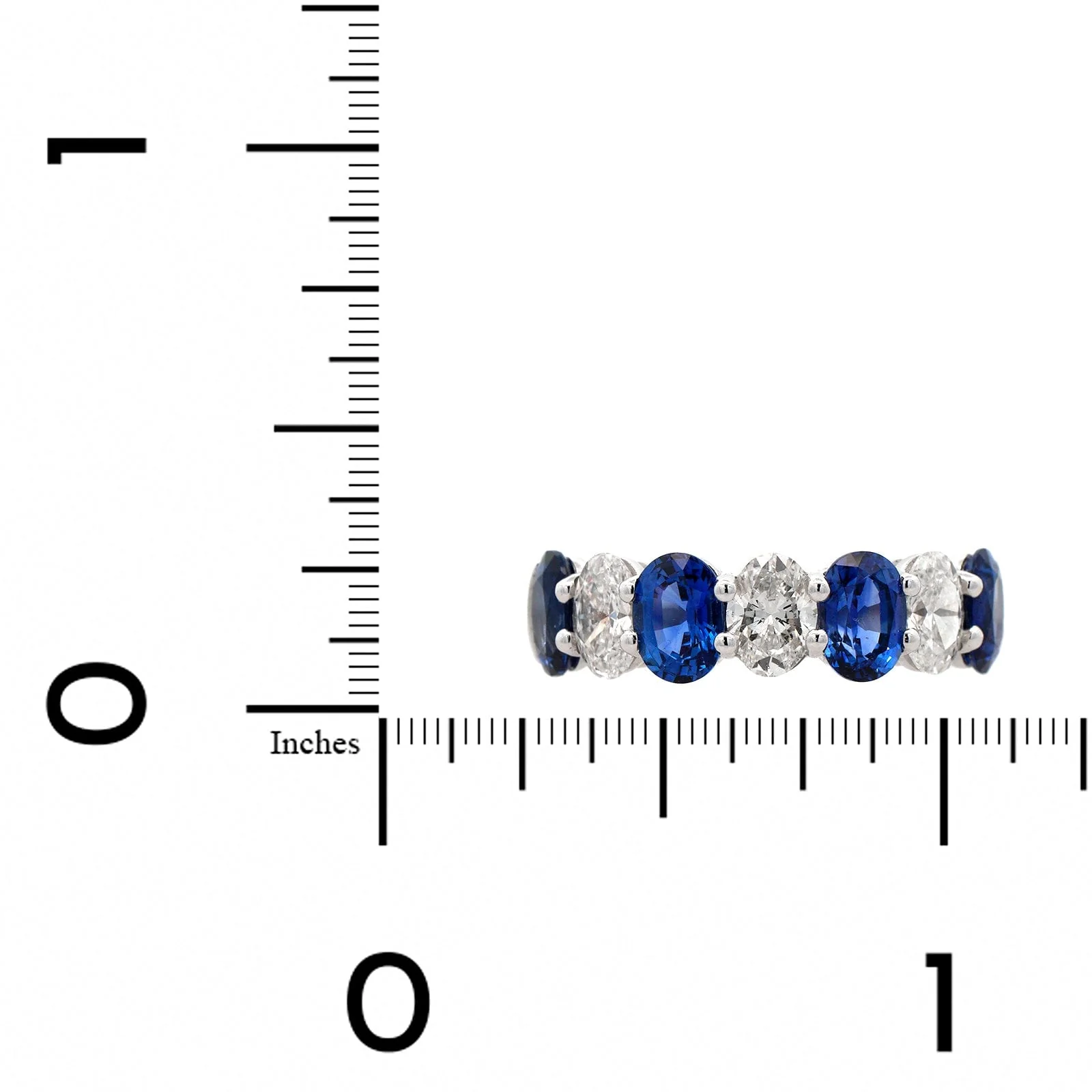 Platinum Shared Prong Alternating Diamond and Sapphire Band - Image 4