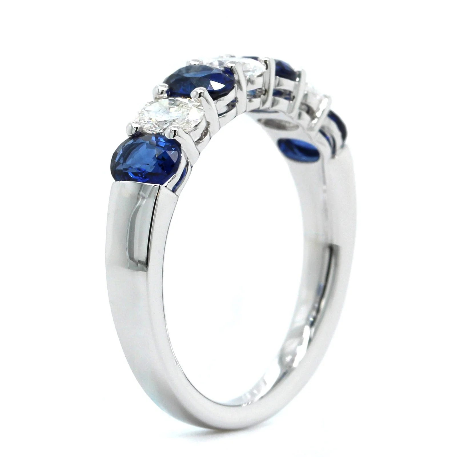 18K White Gold Oval Diamond and Sapphire Shared Prong Band - Image 2