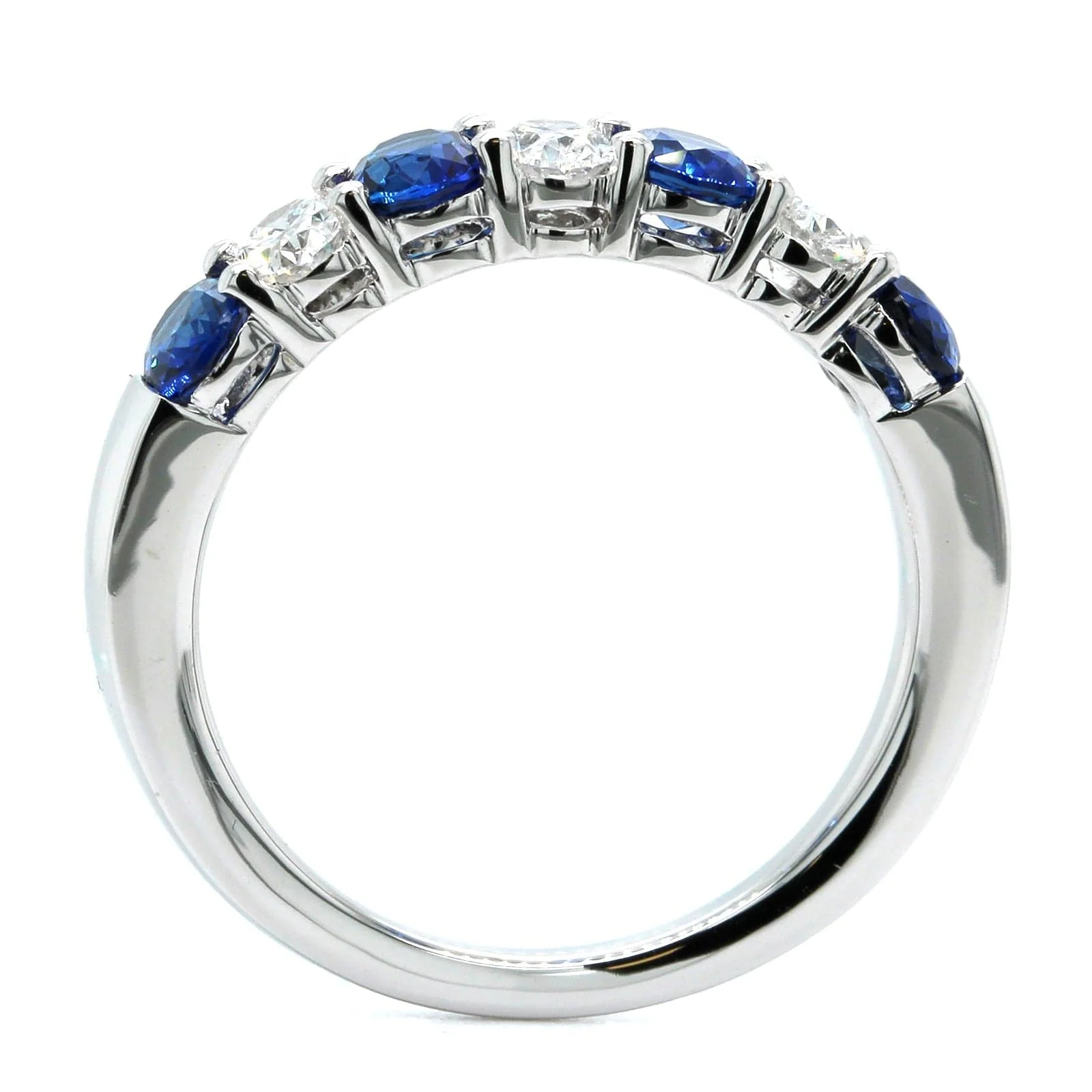 18K White Gold Oval Diamond and Sapphire Shared Prong Band - Image 3