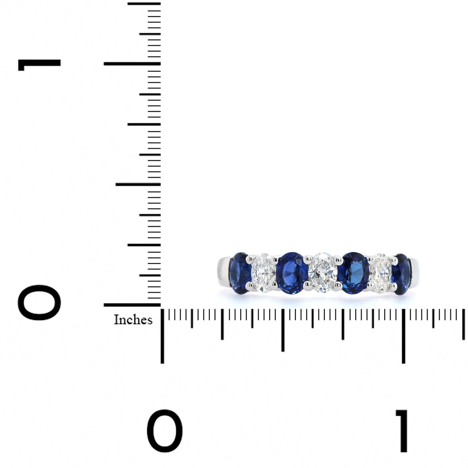 18K White Gold Oval Diamond and Sapphire Shared Prong Band - Image 4