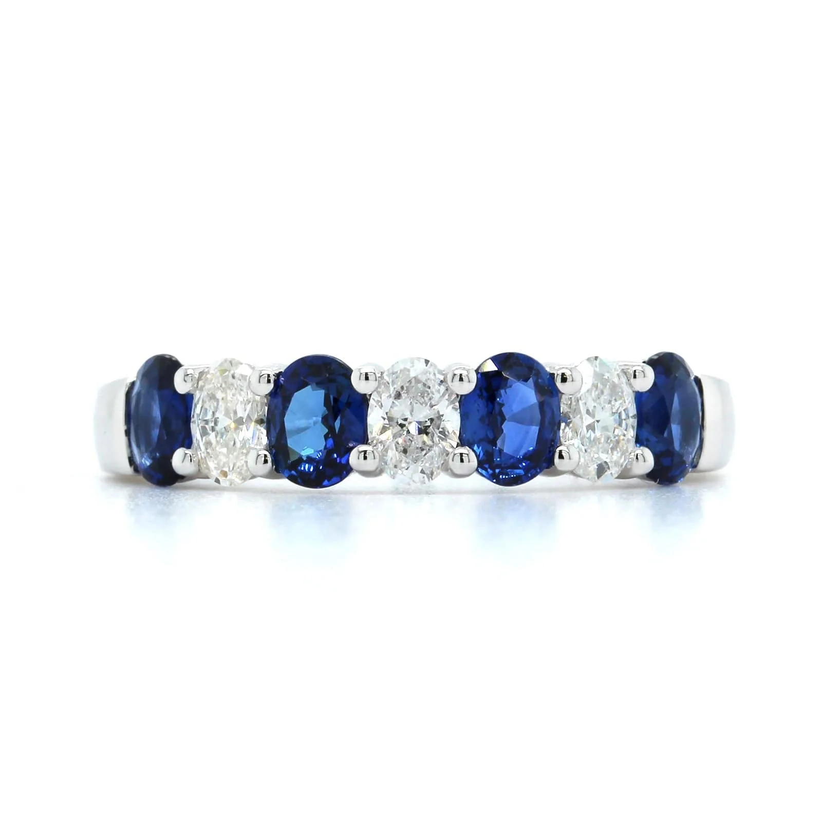 18K White Gold Oval Diamond and Sapphire Shared Prong Band - Image 5