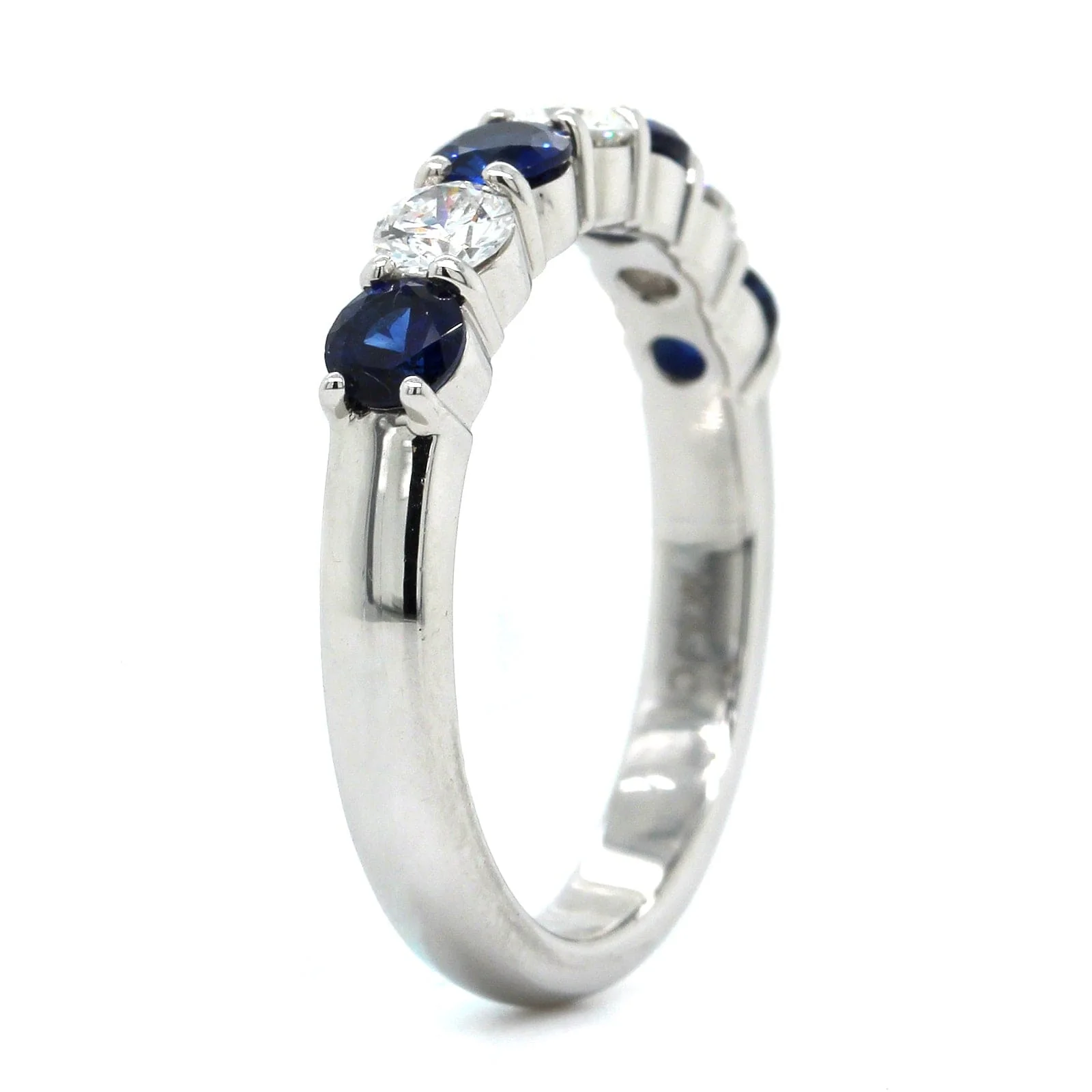 Platinum 7 Stone Alternating Round Sapphire and Diamond Band - Image 2