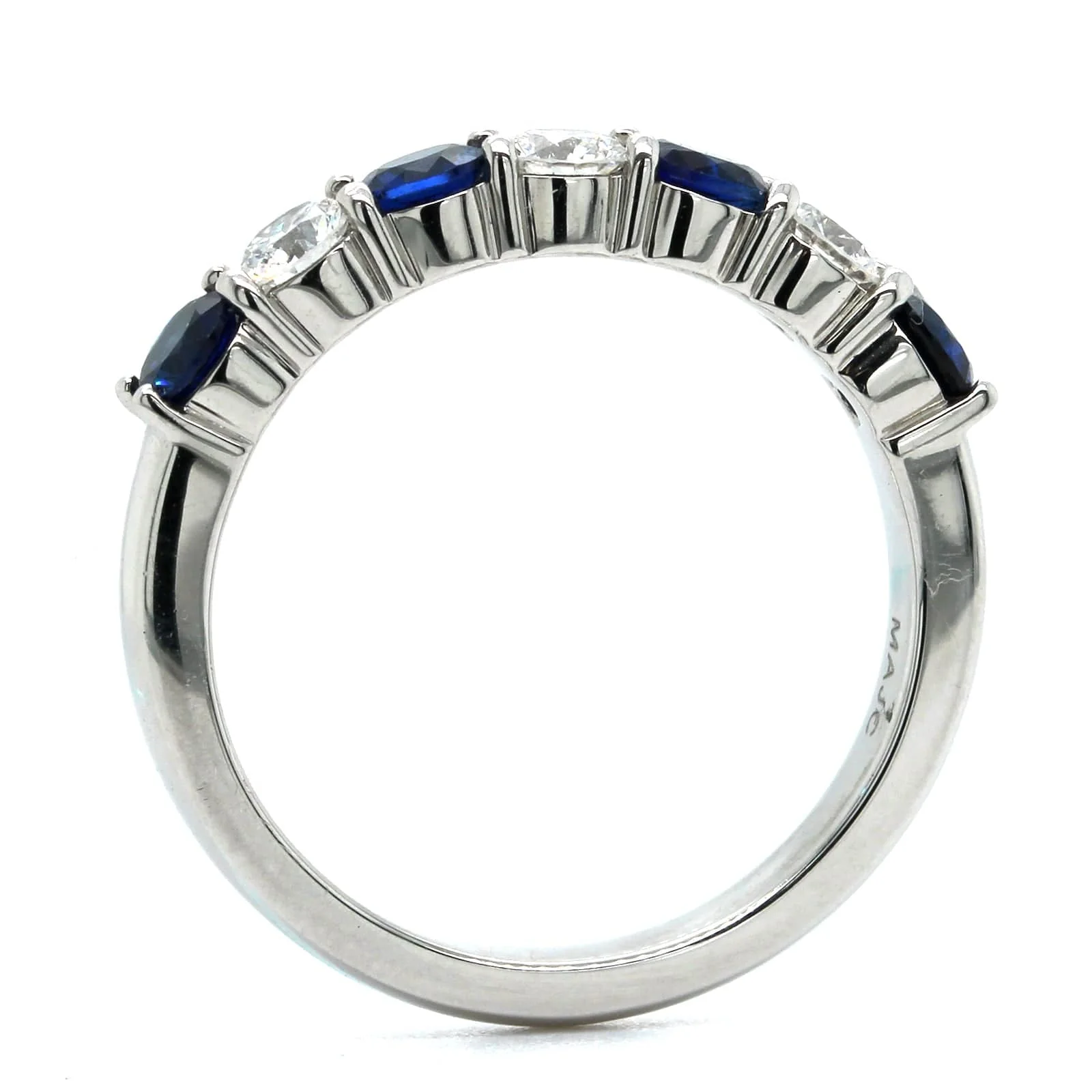Platinum 7 Stone Alternating Round Sapphire and Diamond Band - Image 3