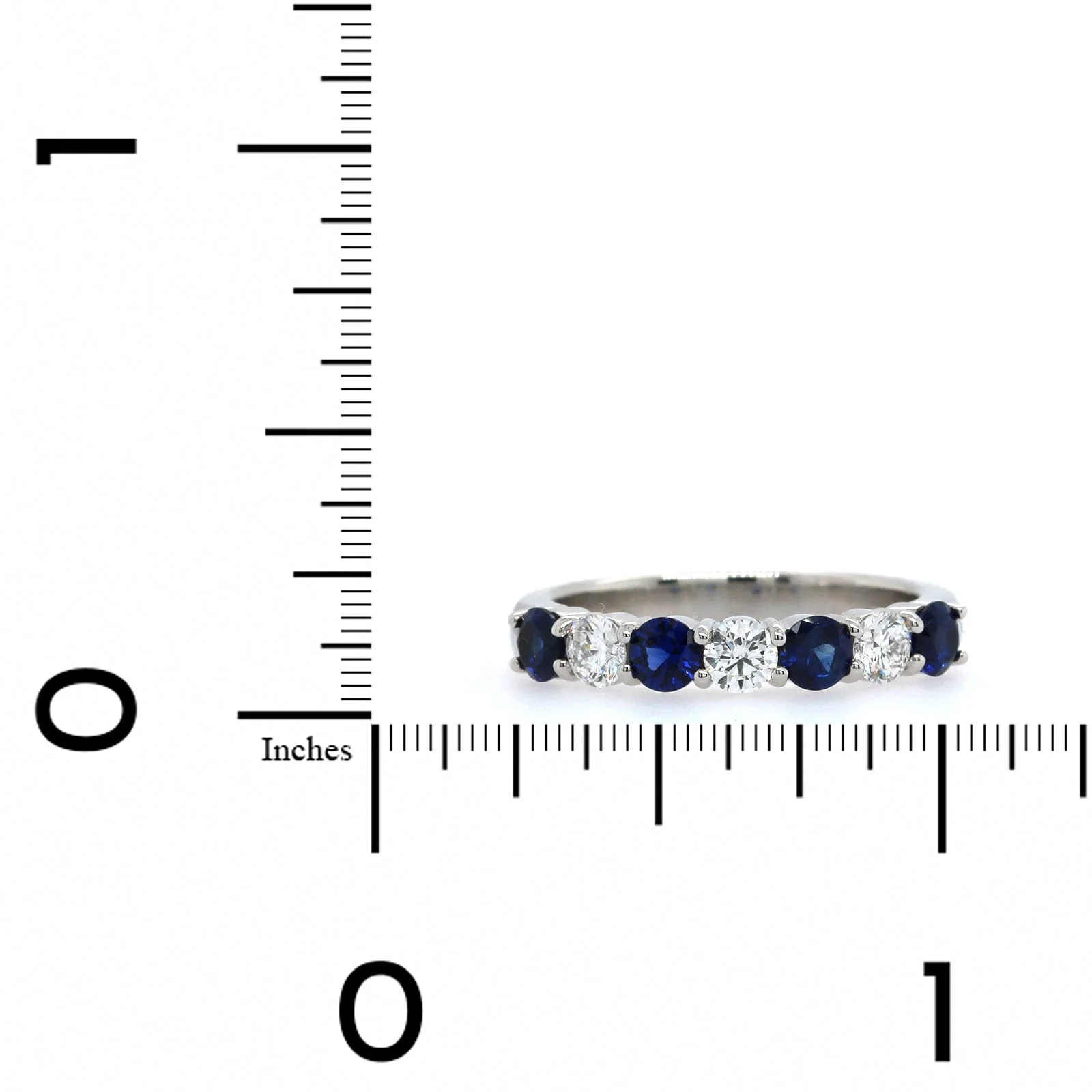 Platinum 7 Stone Alternating Round Sapphire and Diamond Band - Image 4