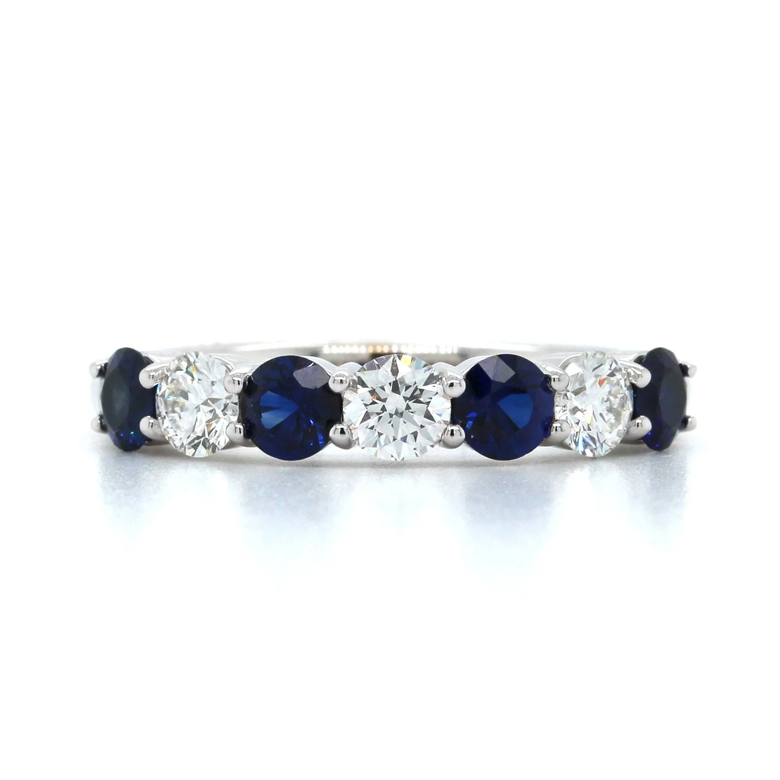 18K White Gold 7 Stone Alternating Round Sapphire and Diamond Band