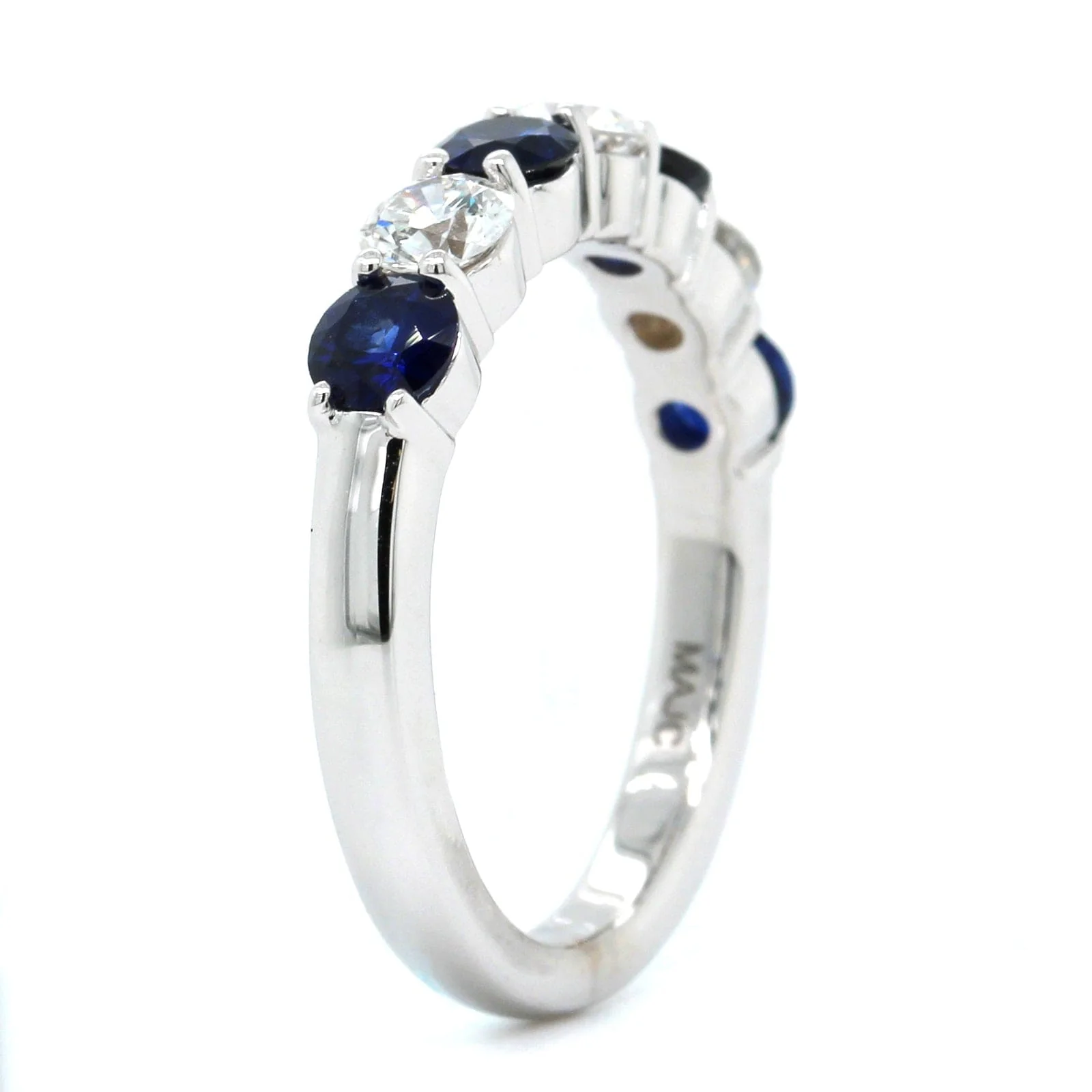 18K White Gold 7 Stone Alternating Round Sapphire and Diamond Band - Image 2