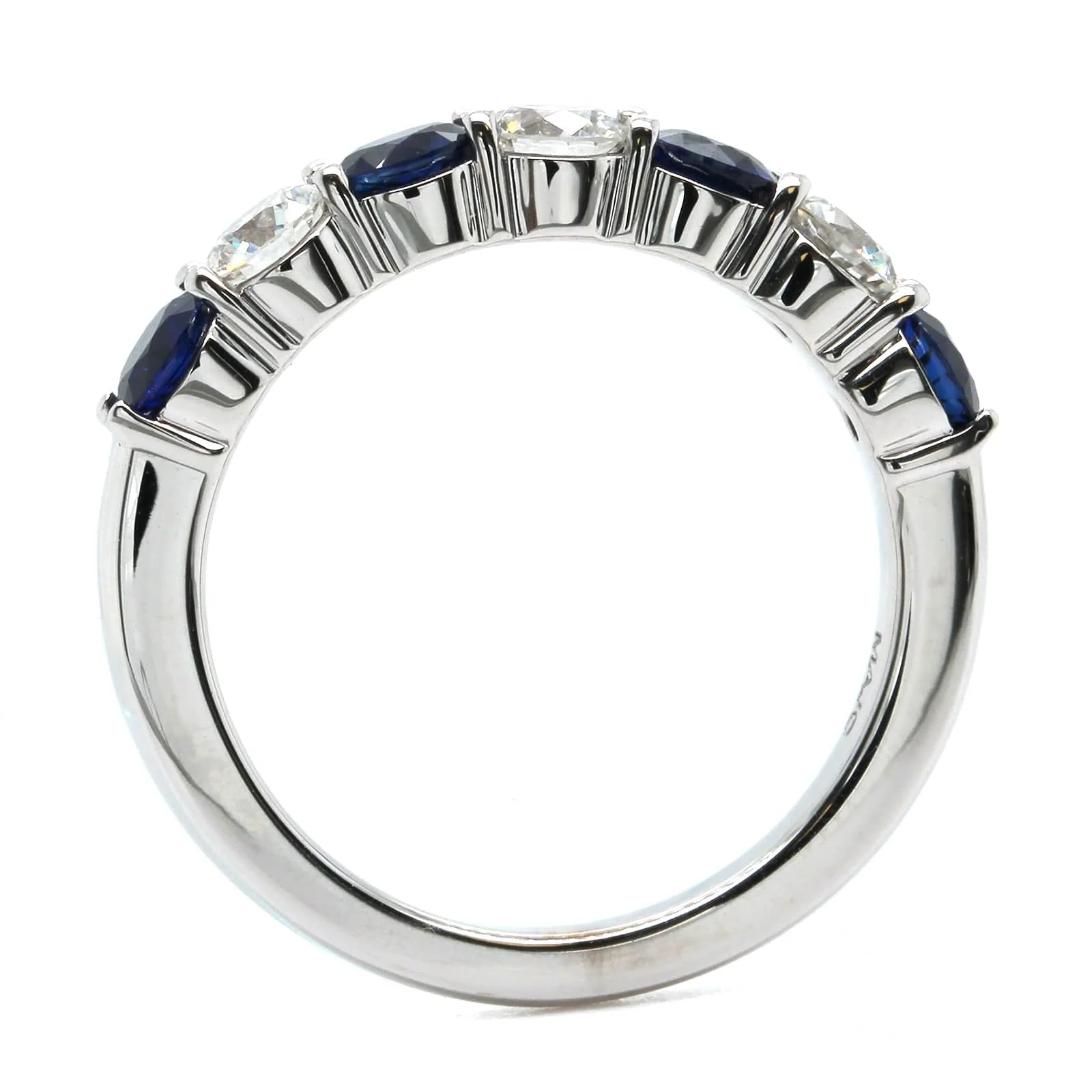 18K White Gold 7 Stone Alternating Round Sapphire and Diamond Band - Image 3
