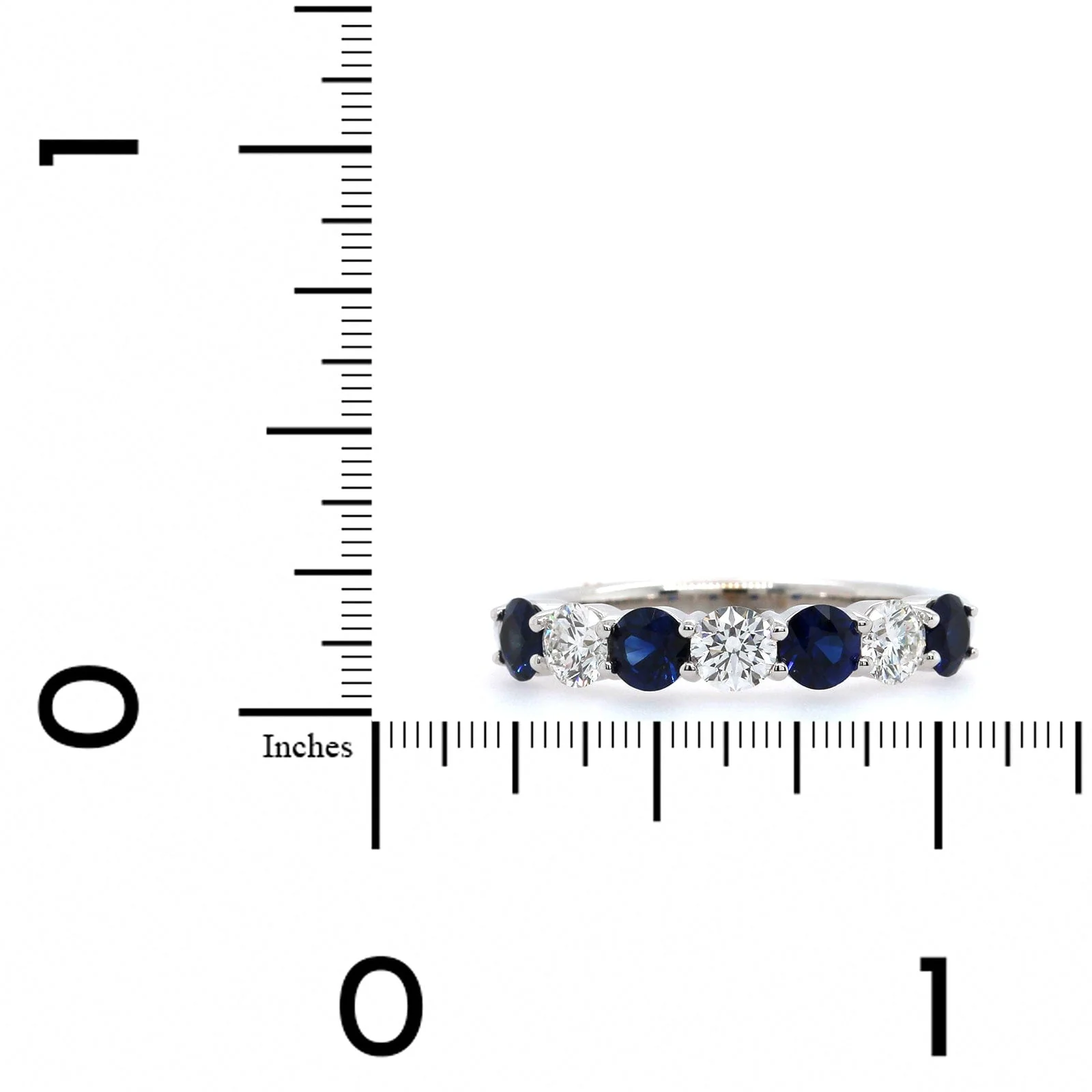 18K White Gold 7 Stone Alternating Round Sapphire and Diamond Band - Image 4