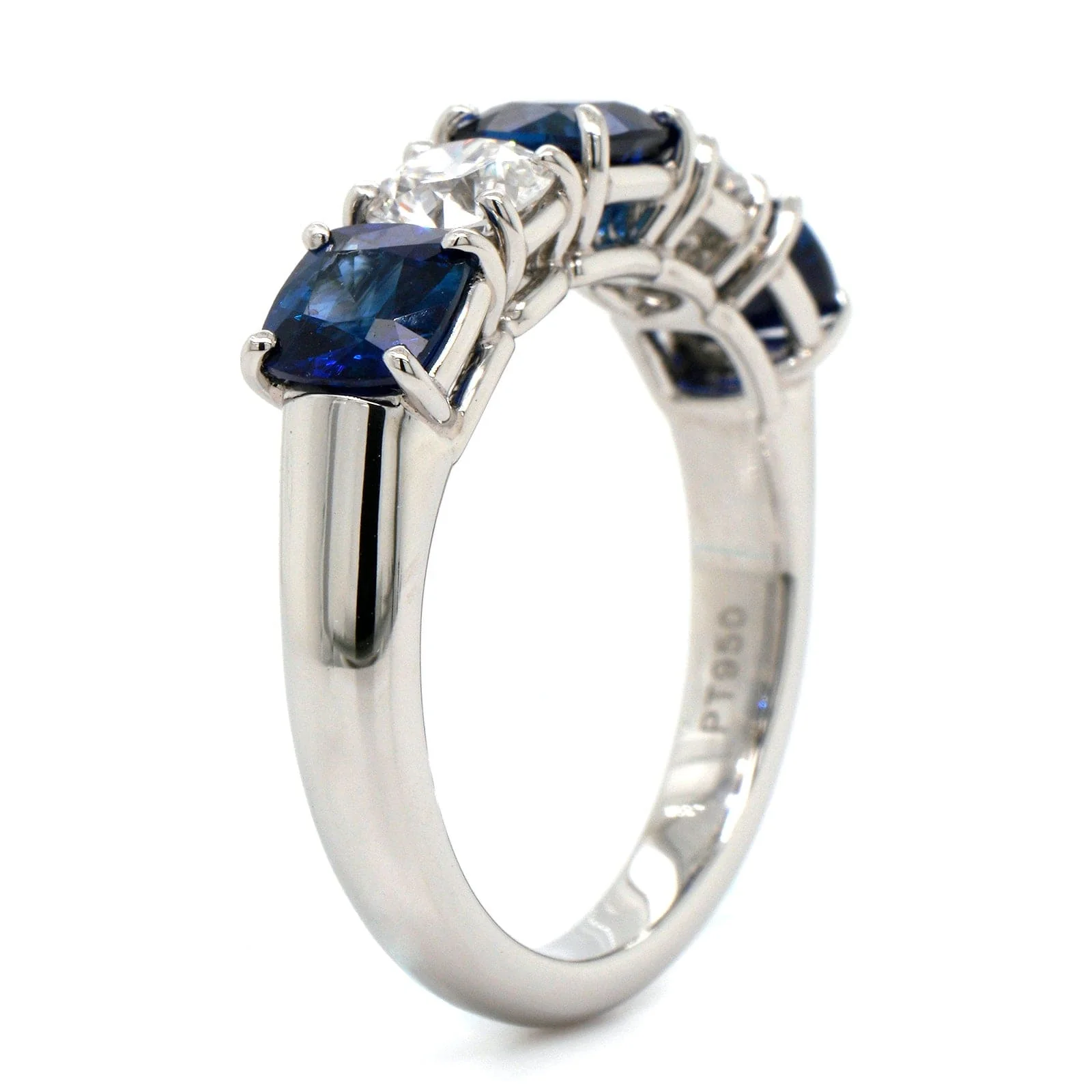 Platinum 5 Stone Shared Prong Sapphire and Diamond Band - Image 2