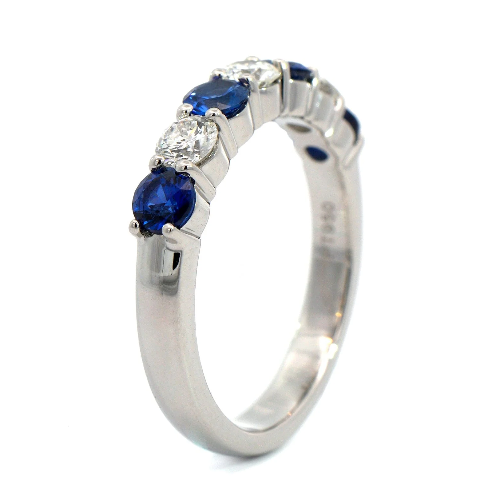 Platinum Round Cut Sapphire and Diamond Shared Prong Band - Image 2