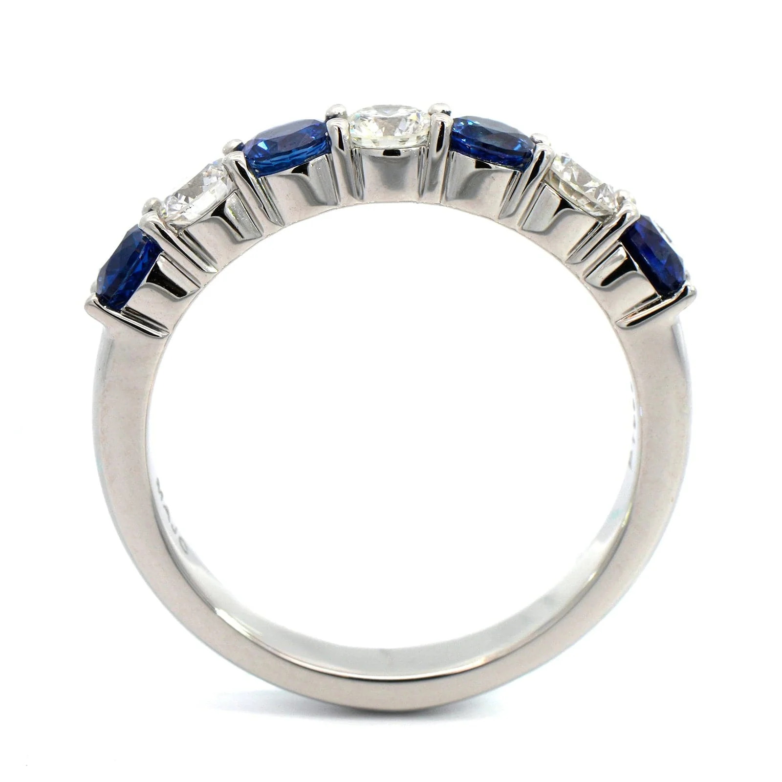 Platinum Round Cut Sapphire and Diamond Shared Prong Band - Image 3