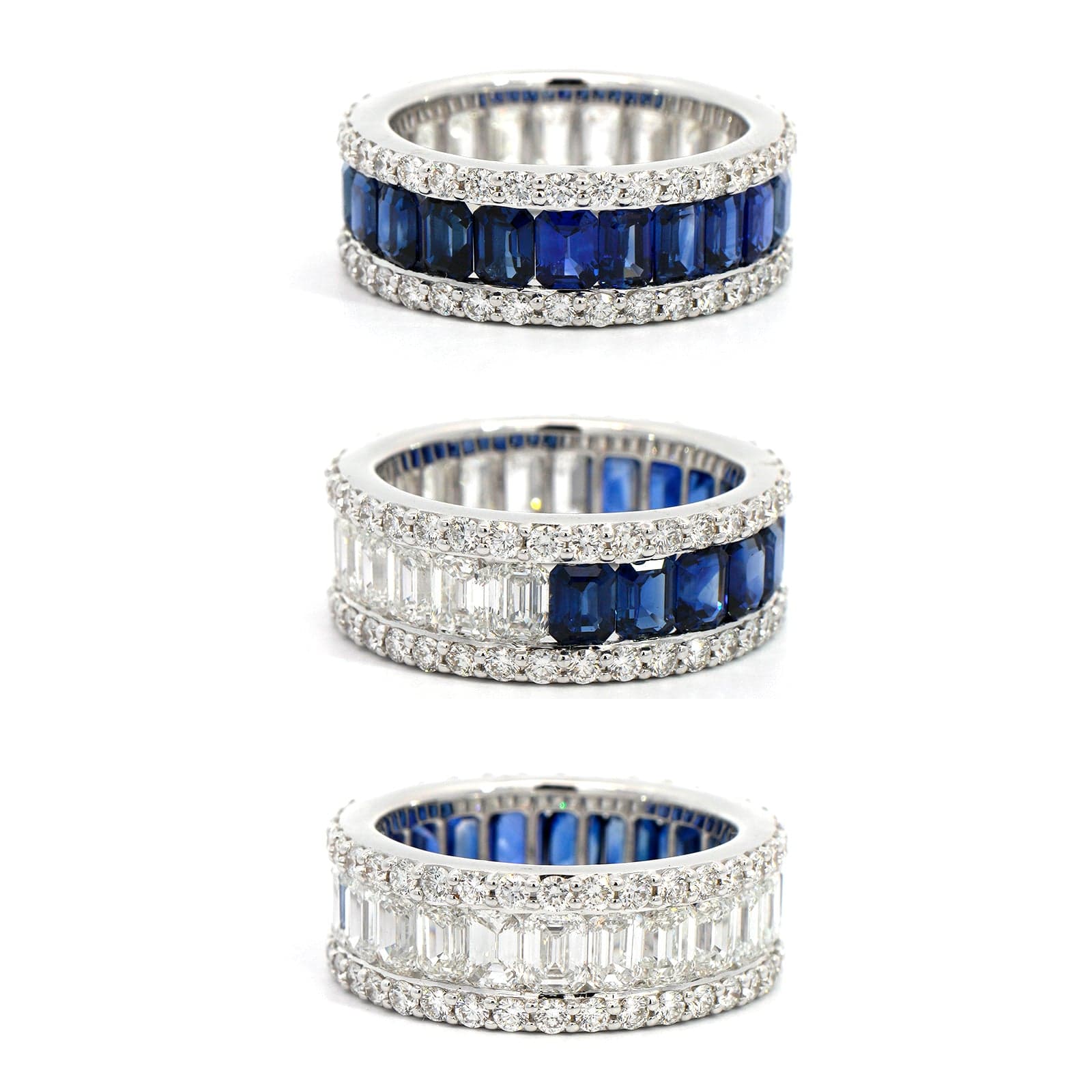 18K White Gold Prongset Set Diamond and Sapphire Eternity Band - Image 2