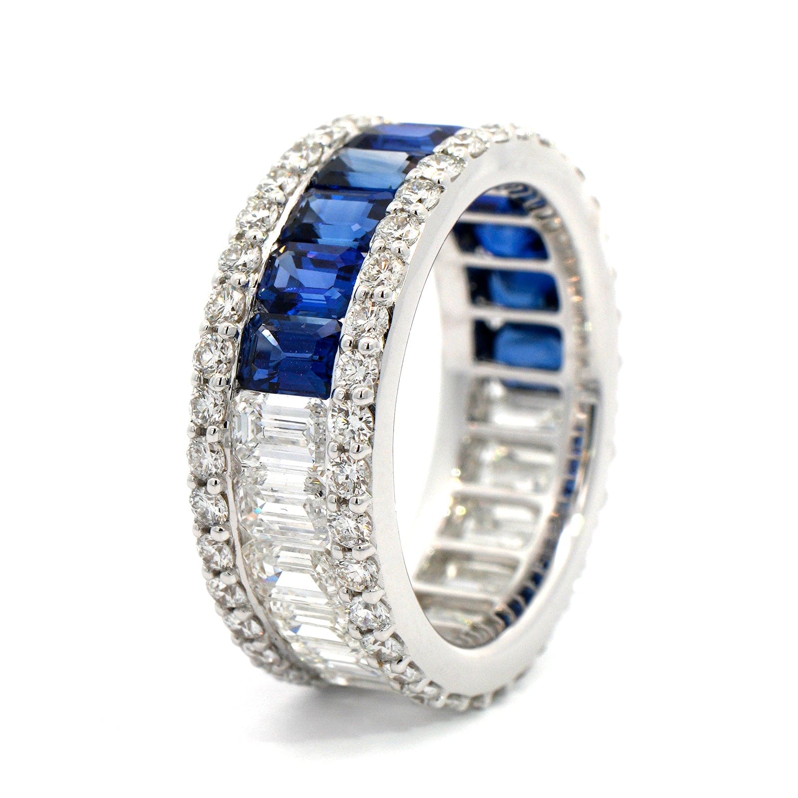 18K White Gold Prongset Set Diamond and Sapphire Eternity Band - Image 3