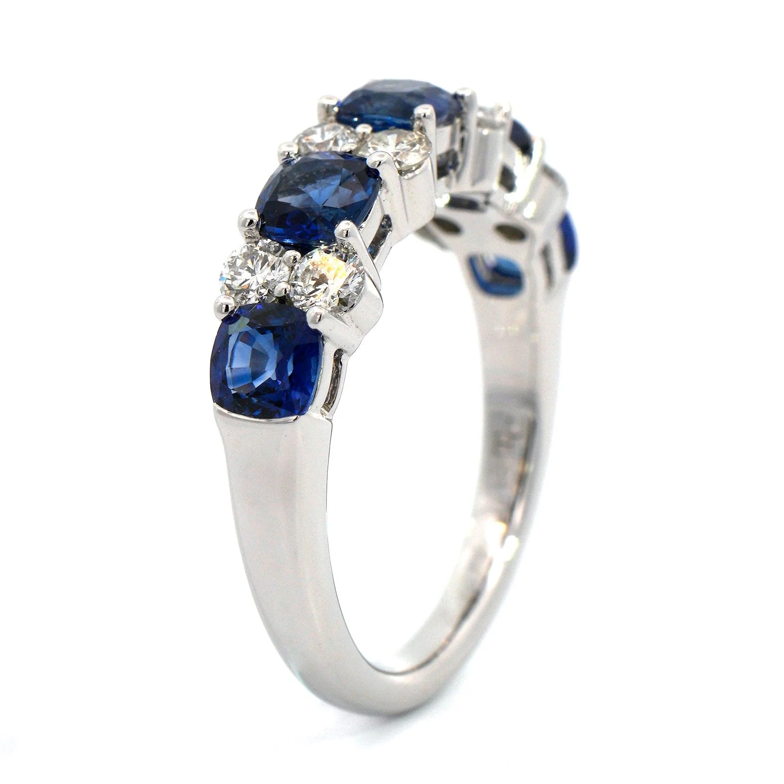 18K White Gold Cushion Sapphire and Round Diamond Band - Image 2