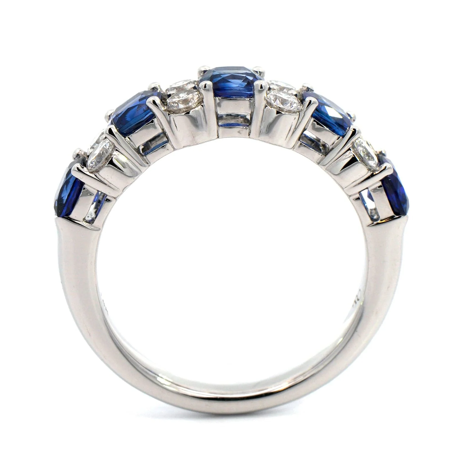 18K White Gold Cushion Sapphire and Round Diamond Band - Image 3