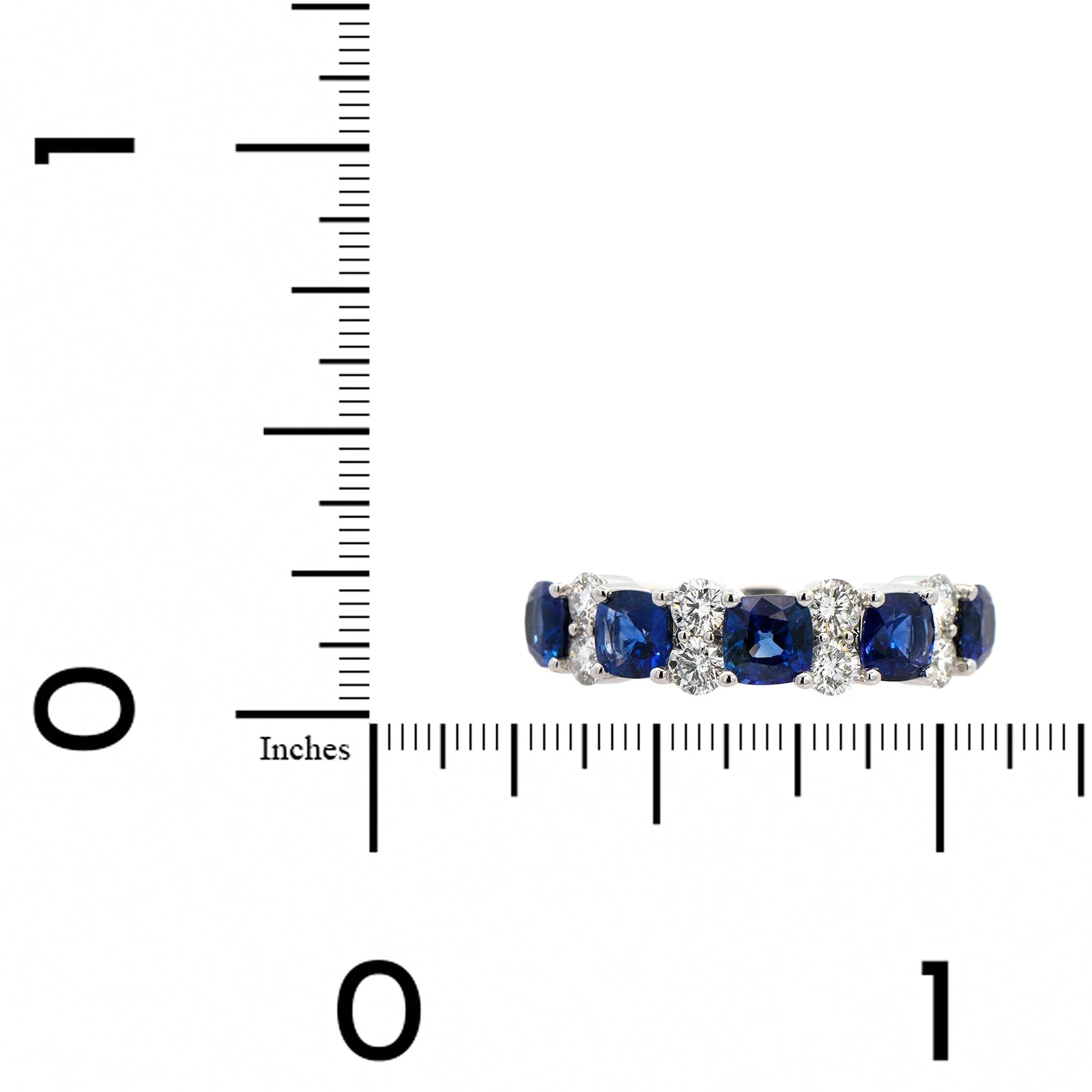 18K White Gold Cushion Sapphire and Round Diamond Band - Image 4