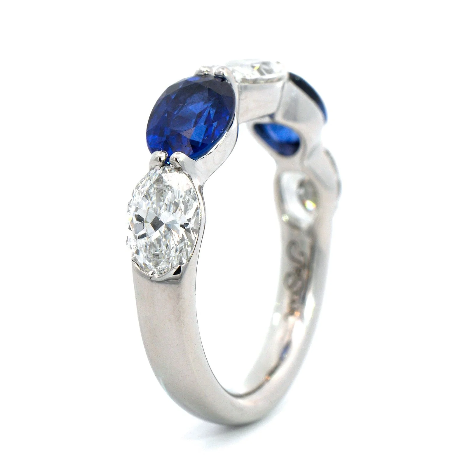 Platinum Shared Prong Alternating Oval Diamond and Sapphire Band - Image 2