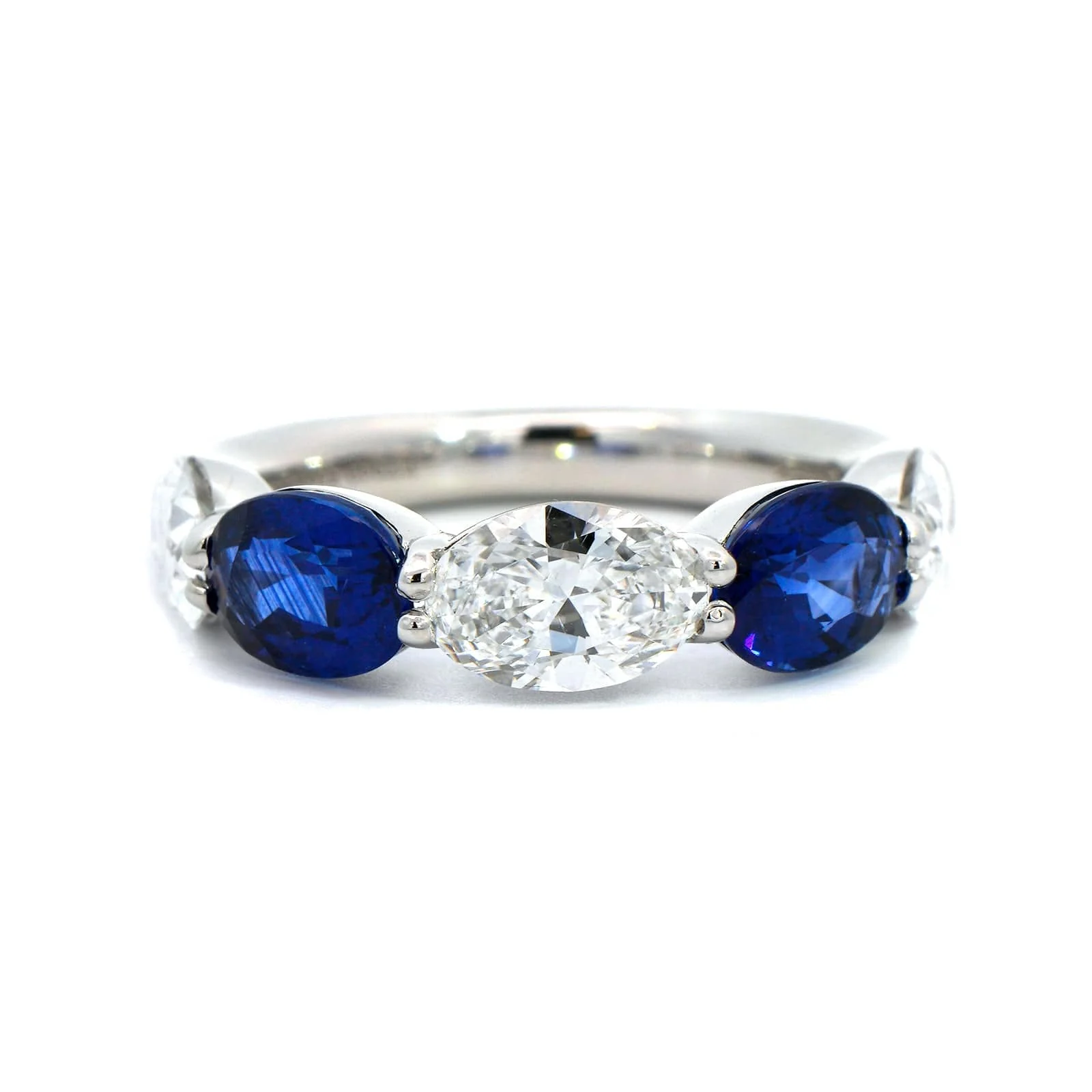 Platinum Shared Prong Alternating Oval Diamond and Sapphire Band - Image 5